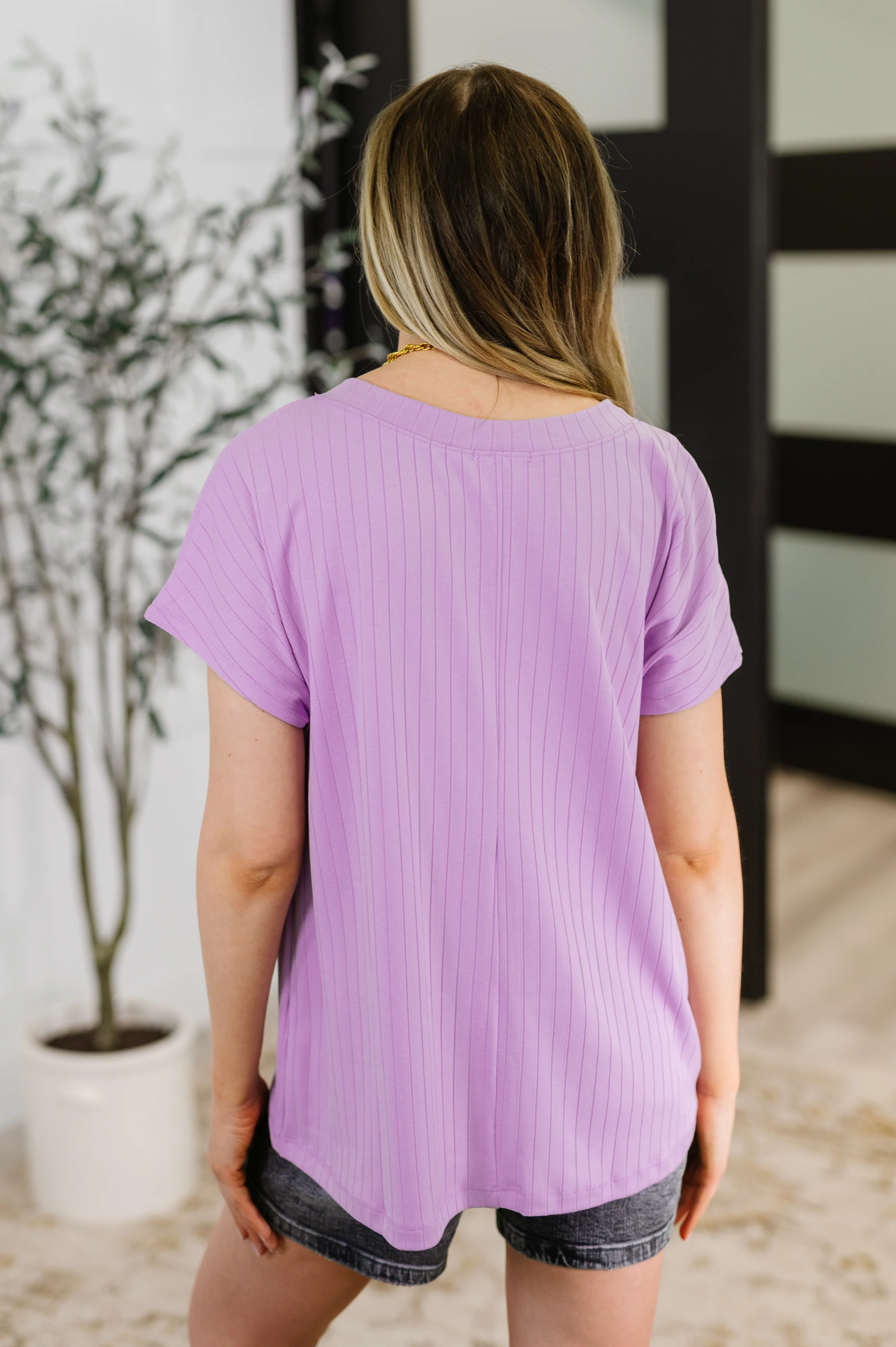 Top Shelf Basic V-Neck Ribbed Tee in Lavender - 4/9/2026 - Image 5