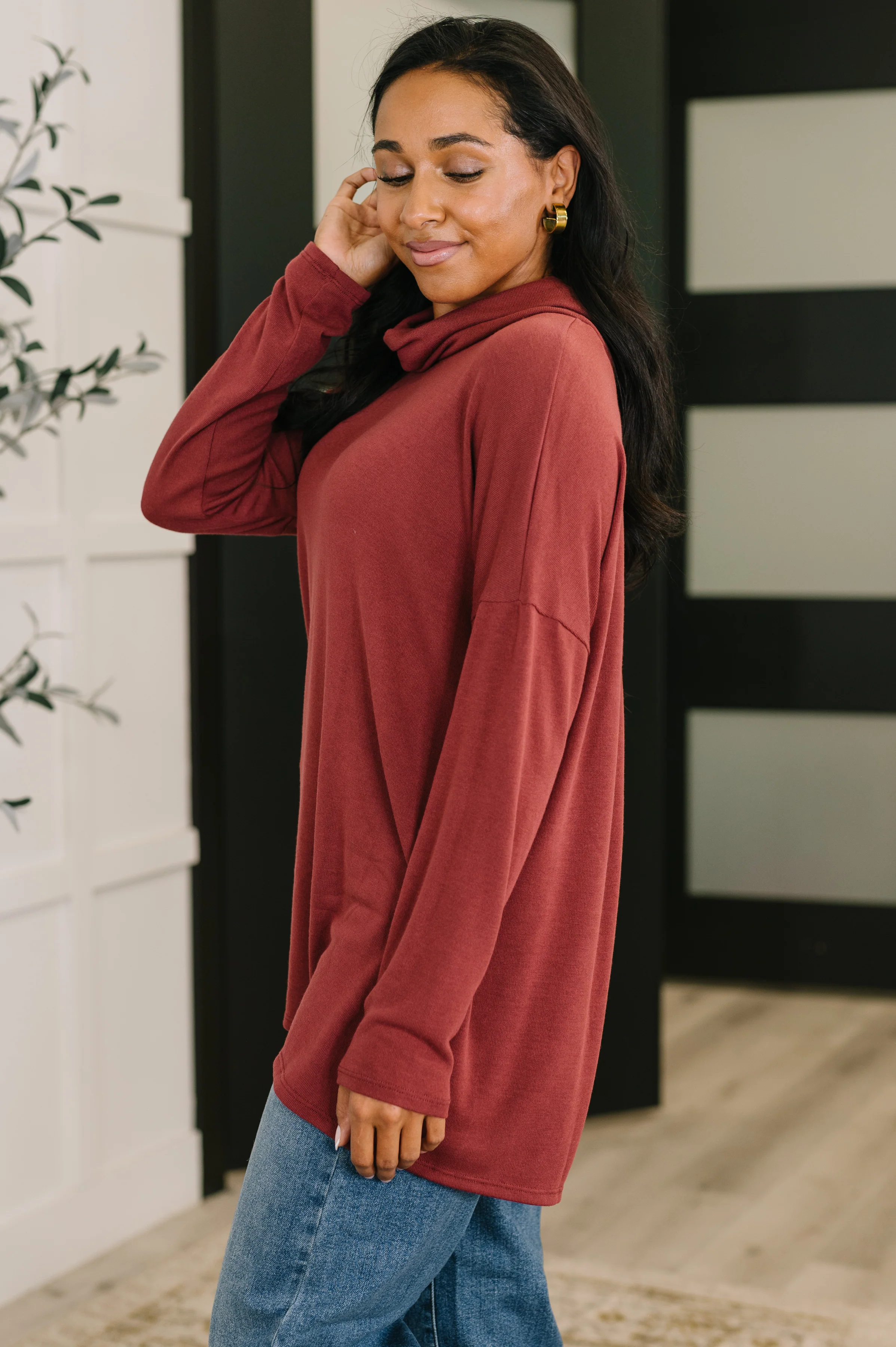 Travel Destination Cowl Neck Pullover in Wine - 10/24/2025 - Image 3