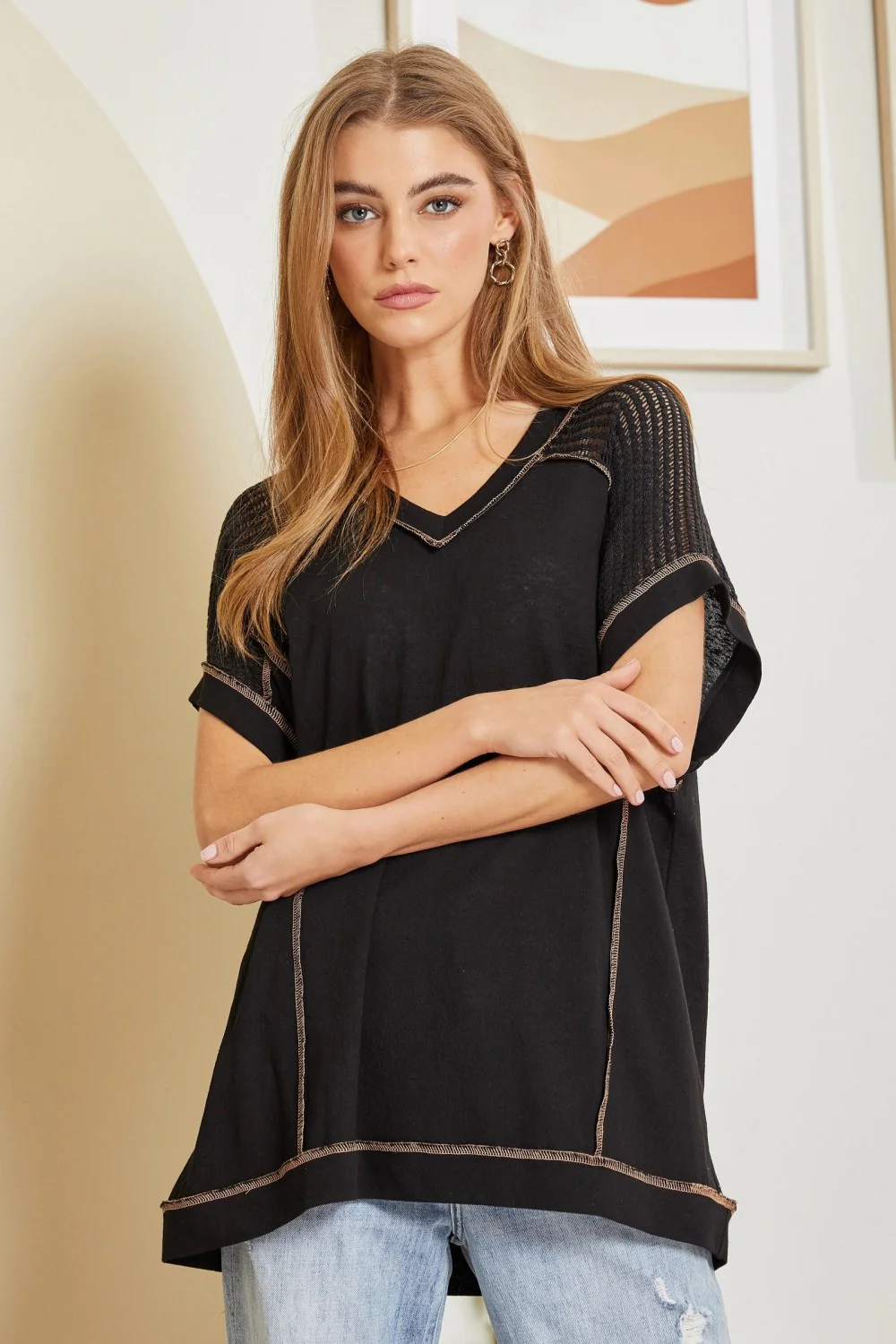 Tunic Top with V-Neckline and Shoulder Details - Image 2
