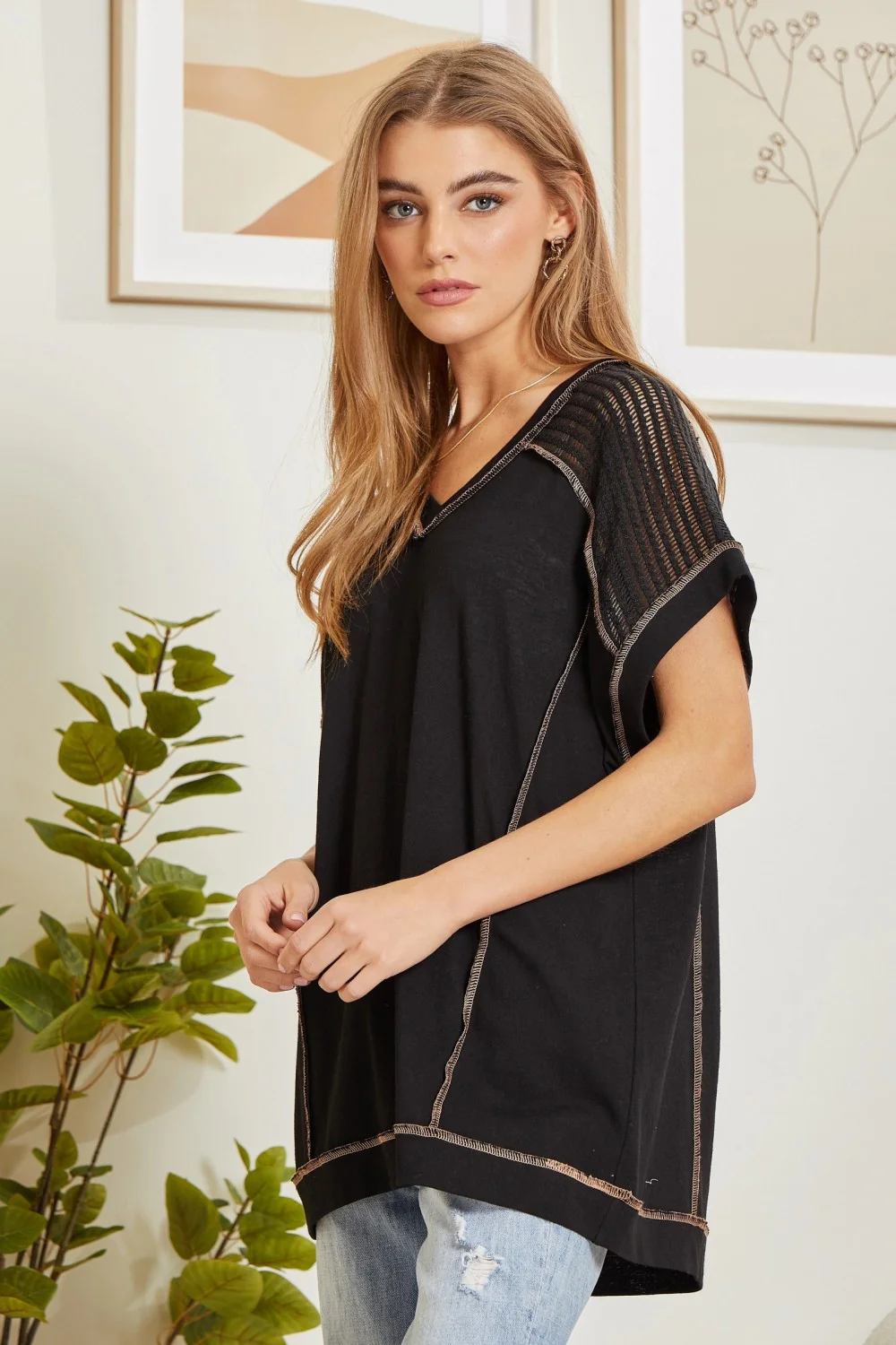 Tunic Top with V-Neckline and Shoulder Details - Image 3
