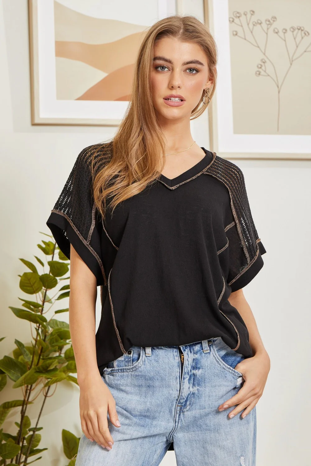 Tunic Top with V-Neckline and Shoulder Details - Image 5
