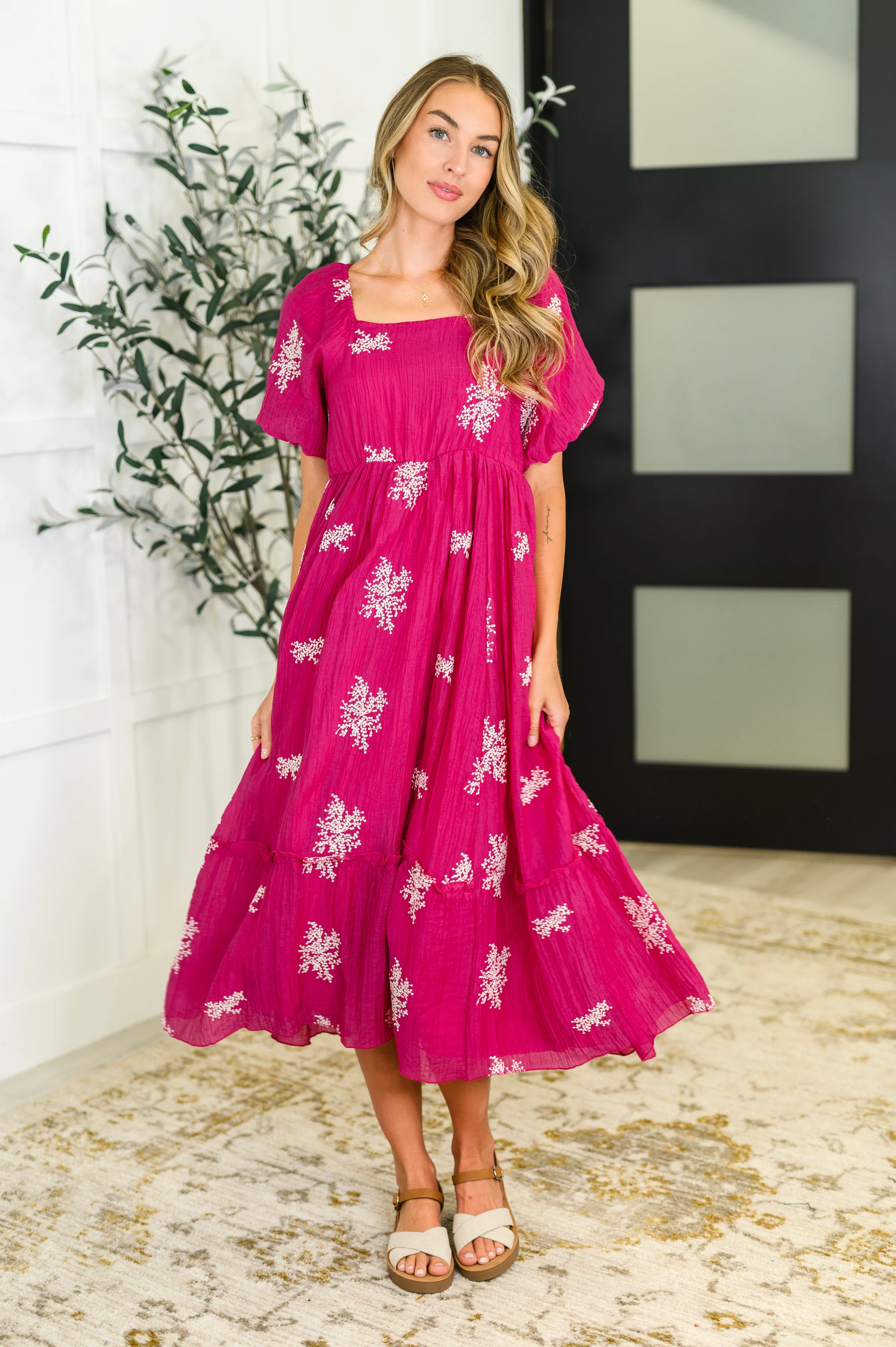 Twirl in Bloom Square Neck Dress in Hot Pink - 4/6/2026