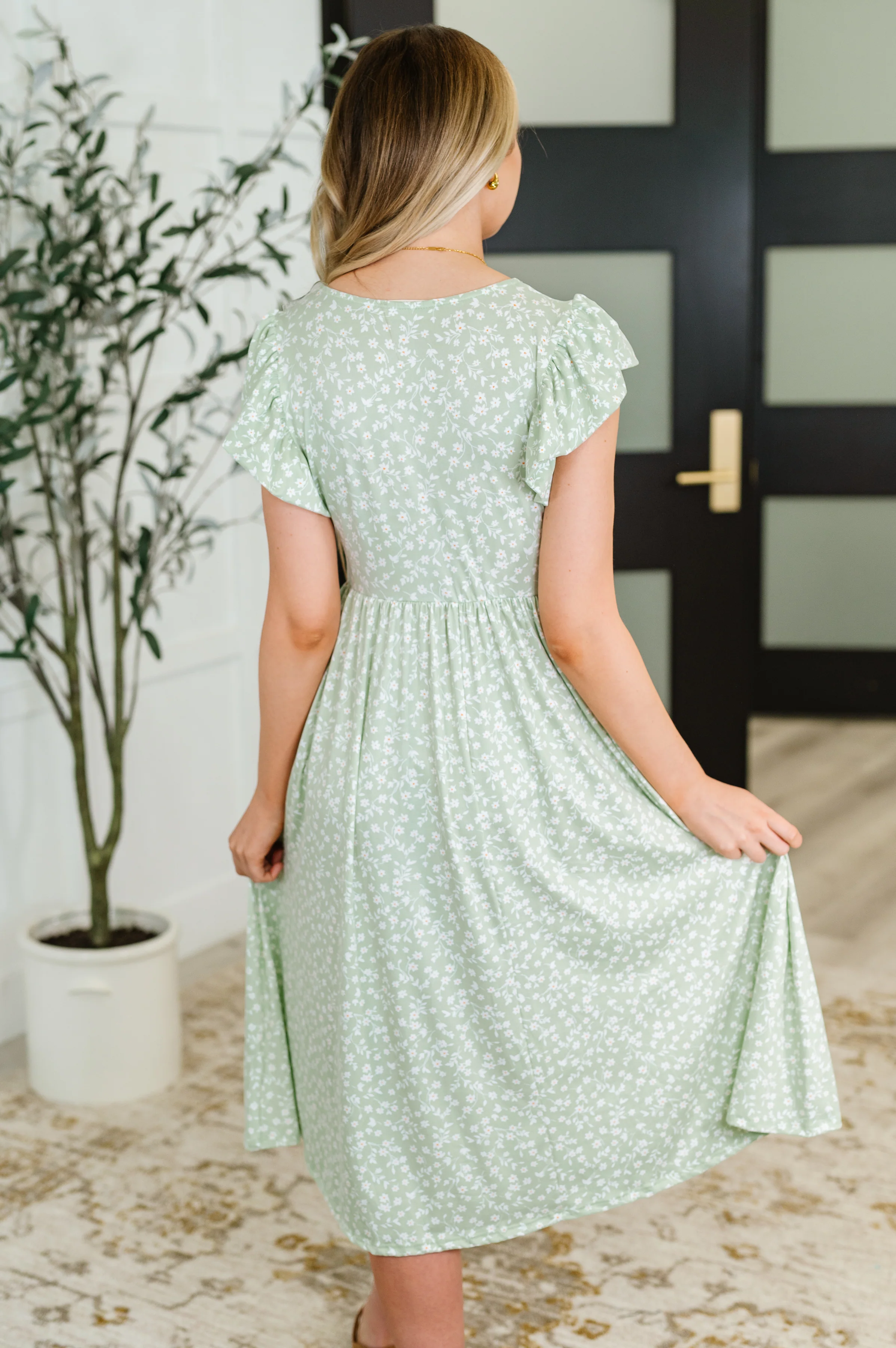 Twirl Me Softly Flutter Sleeve Dress in Sage - 7/18/2025 - Image 5
