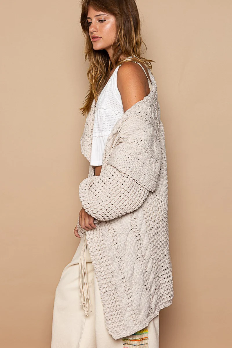 Twist Weave Shawl Collar Balloon Sweater Cardigan - Image 2