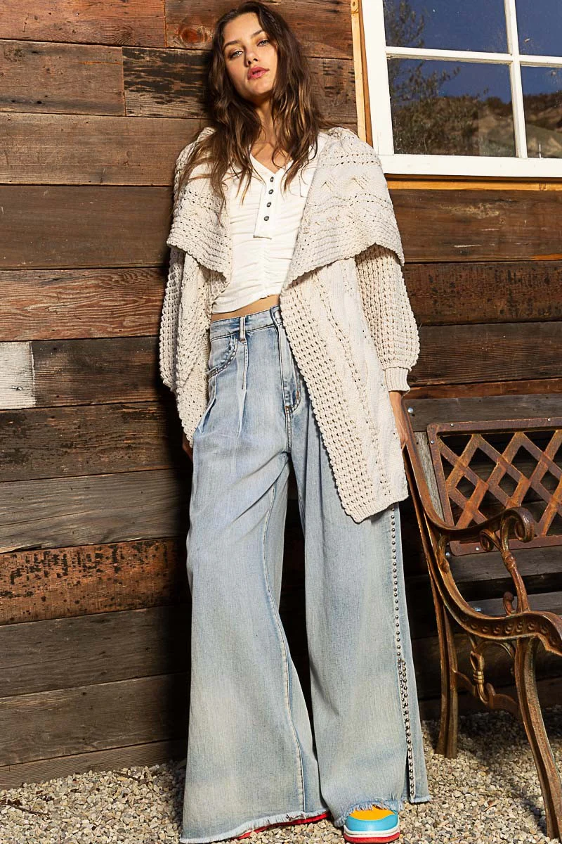 Twist Weave Shawl Collar Balloon Sweater Cardigan - Image 5