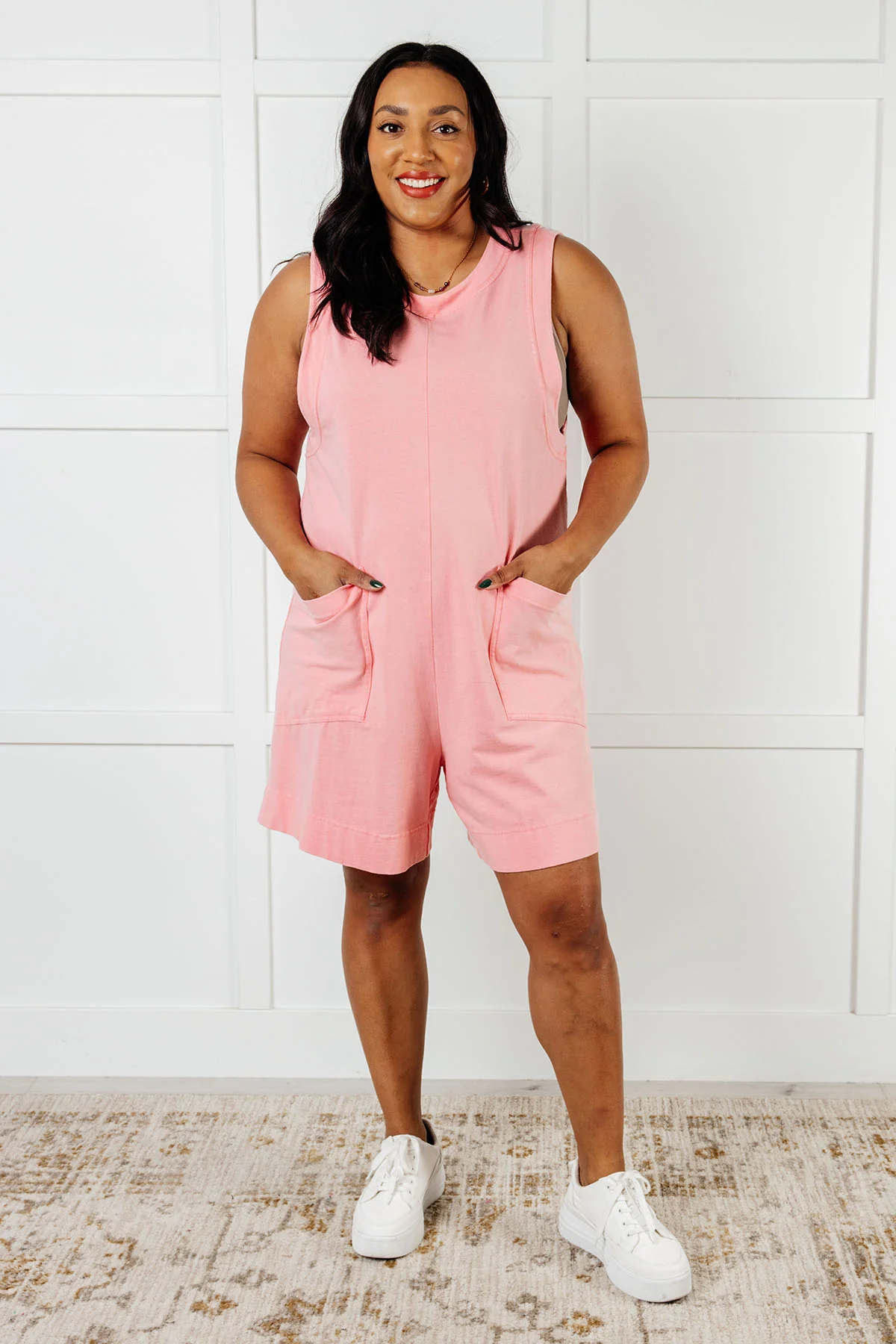 Up and Running Mineral Wash Romper in Coral Pink - 1/2/2025 - Image 3