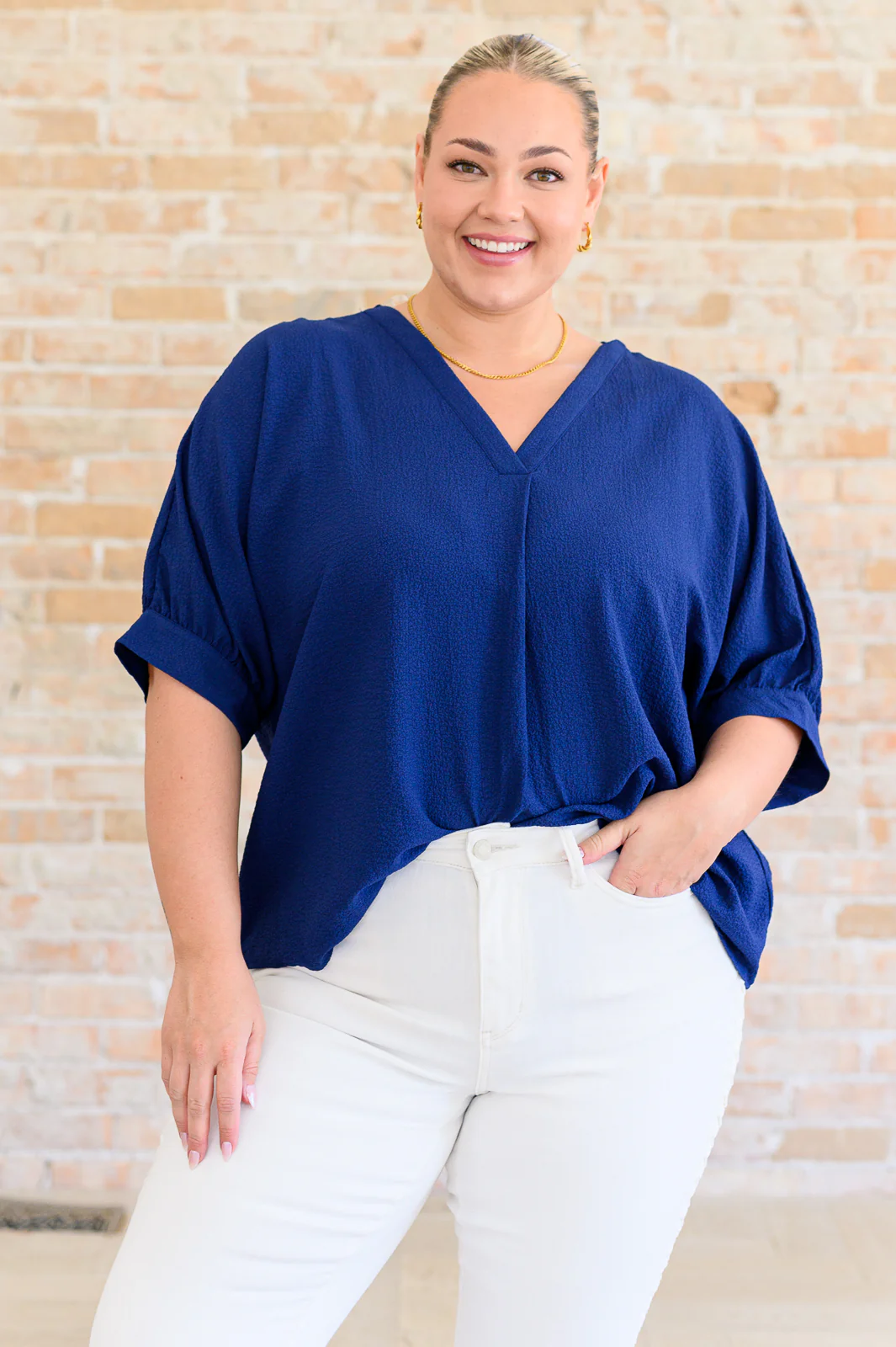 Up For Anything V-Neck Blouse in Navy - 6/14/2024 - Image 3