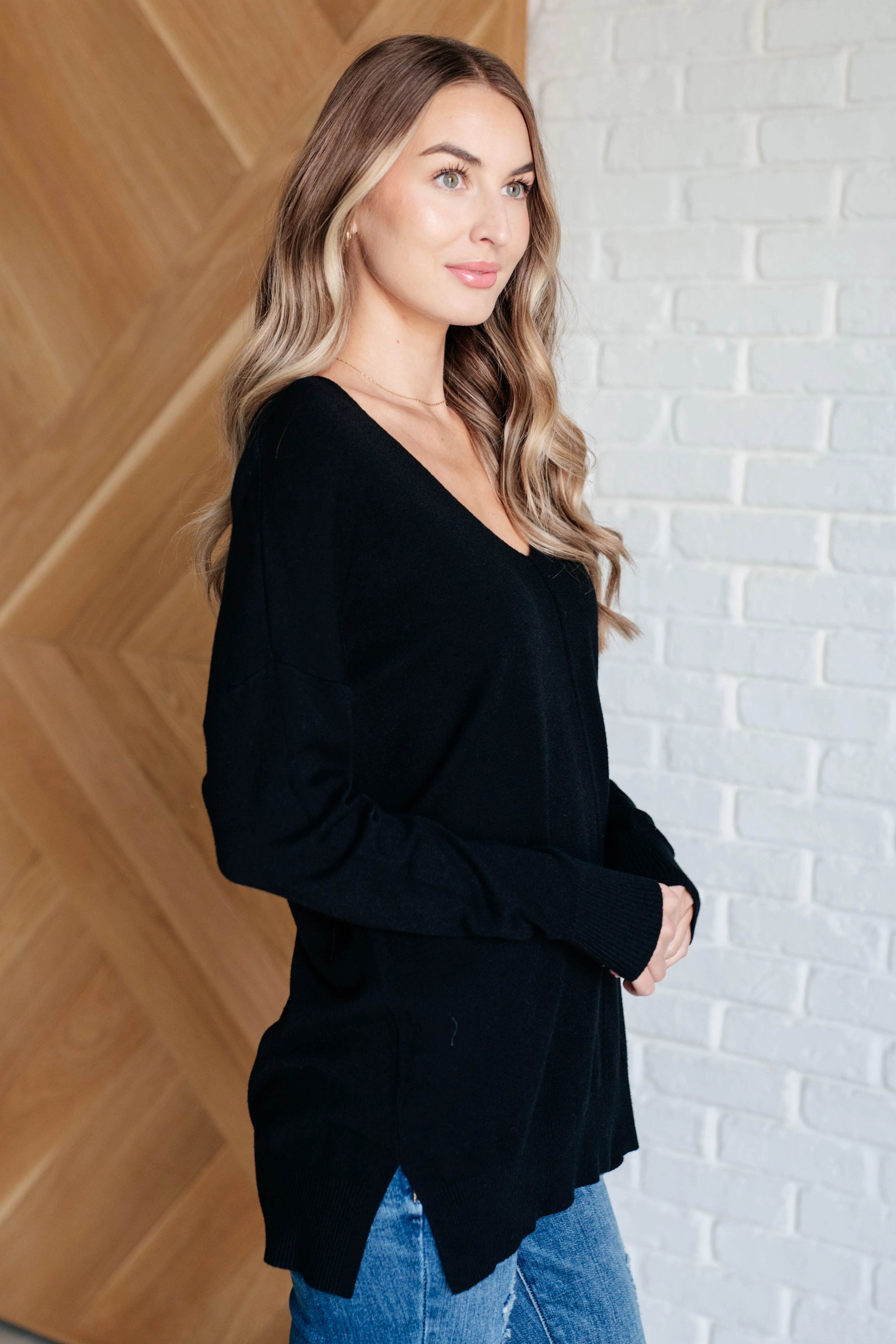 V-Neck Front Seam Sweater in Black - 9/25/2024 - Image 5