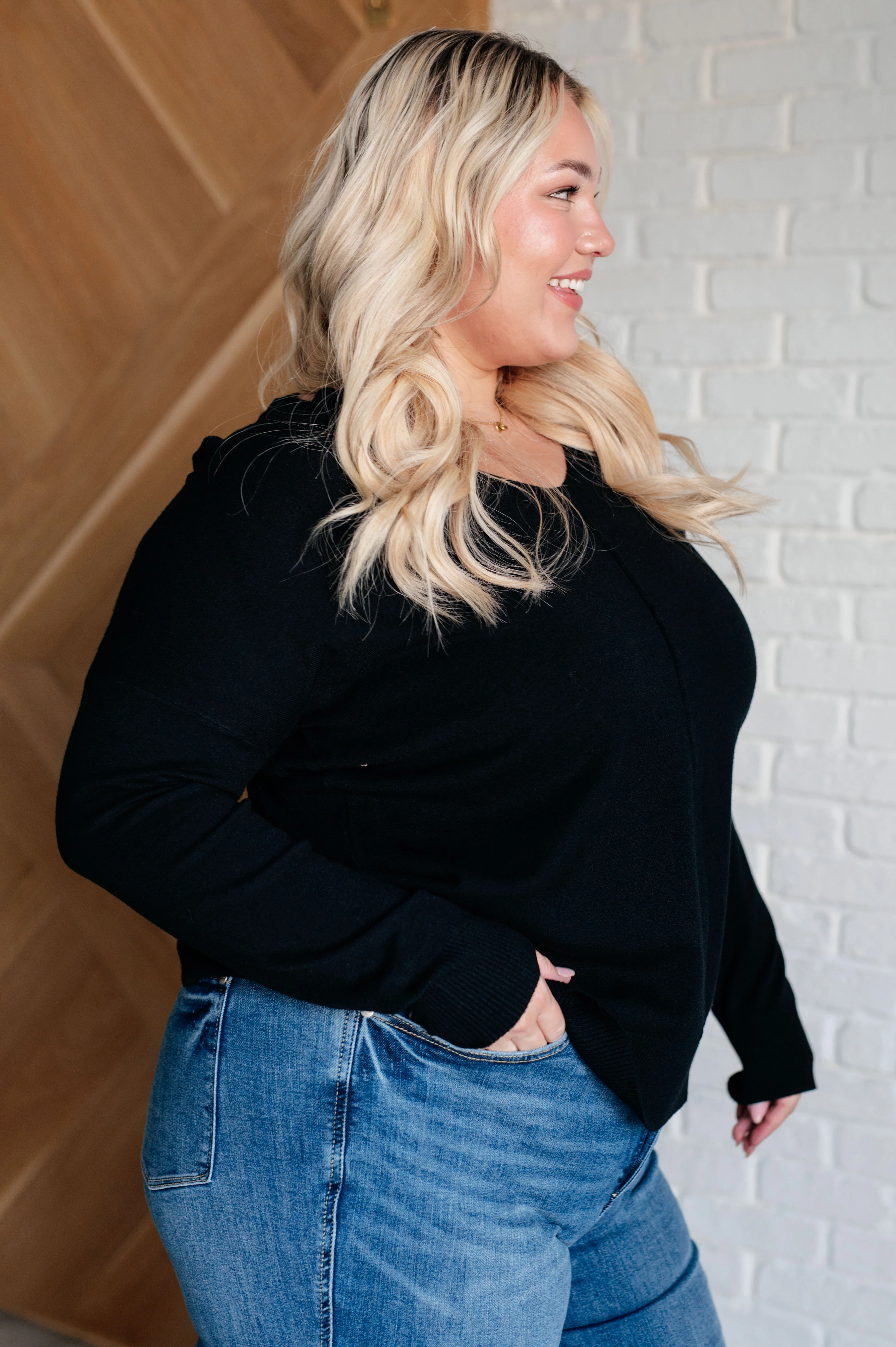 V-Neck Front Seam Sweater in Black - 9/25/2024 - Image 6