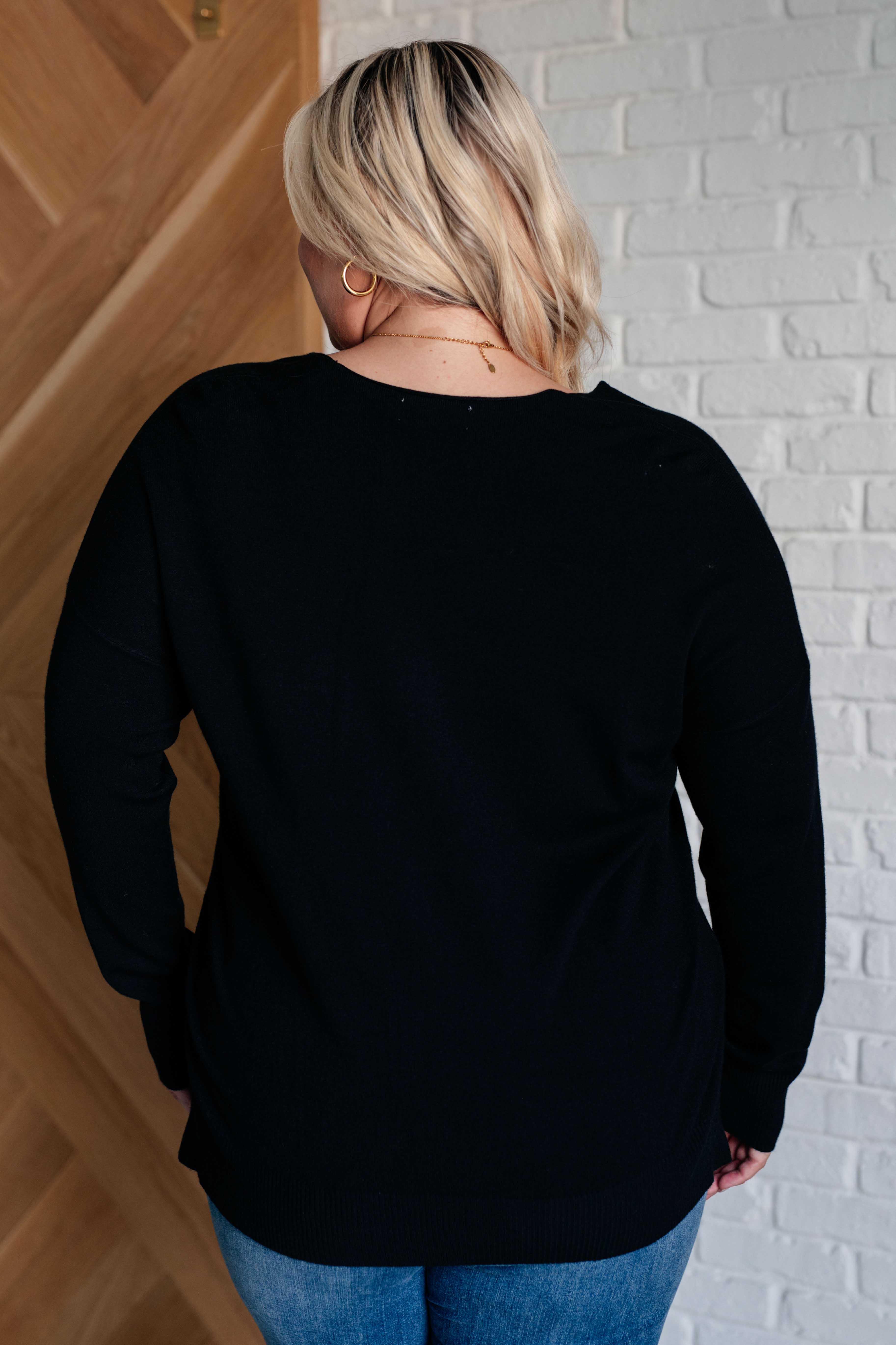 V-Neck Front Seam Sweater in Black - 9/25/2024 - Image 8