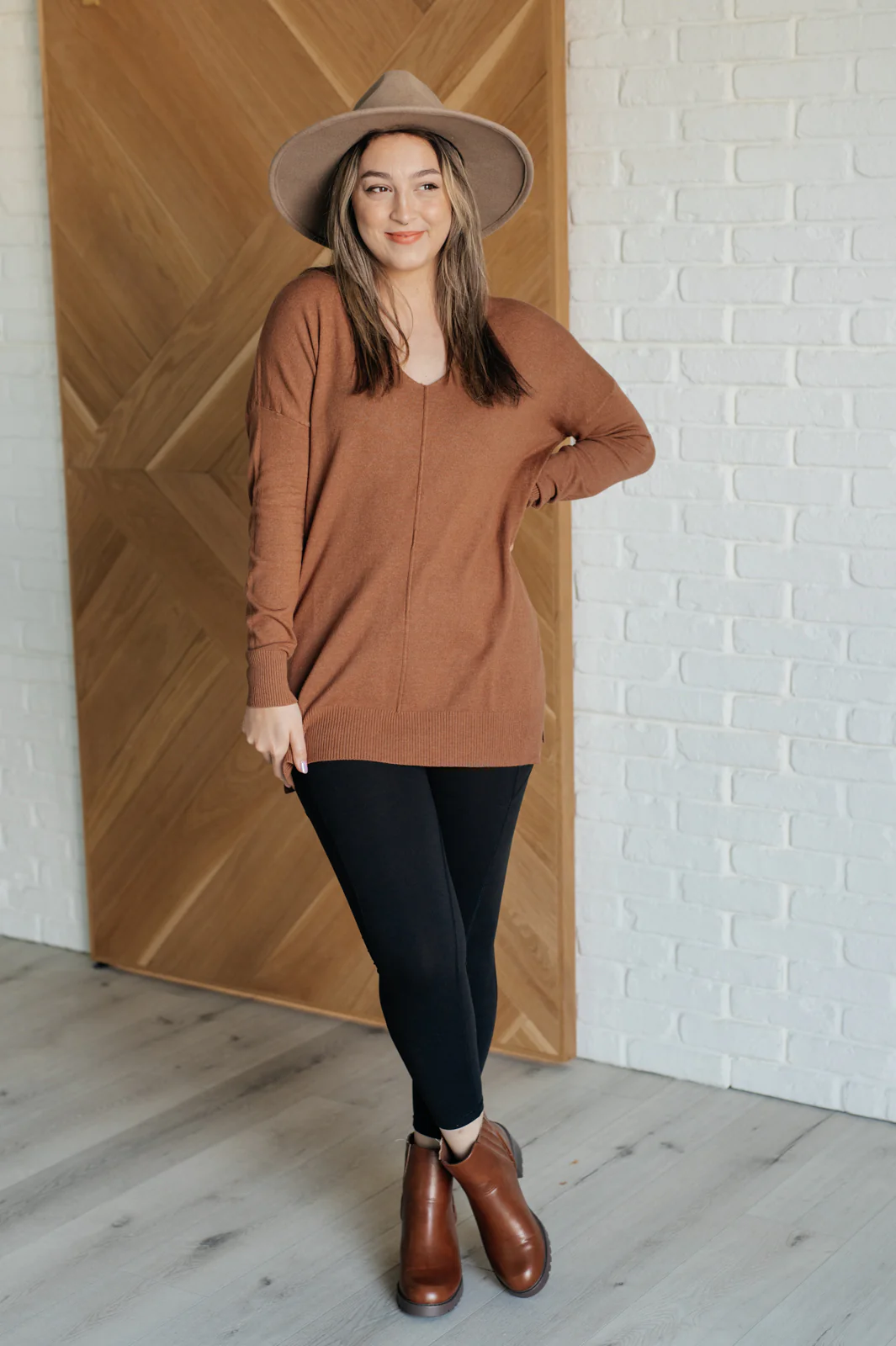 V-Neck Front Seam Sweater in Deep Camel - 9/25/2024 - Image 4
