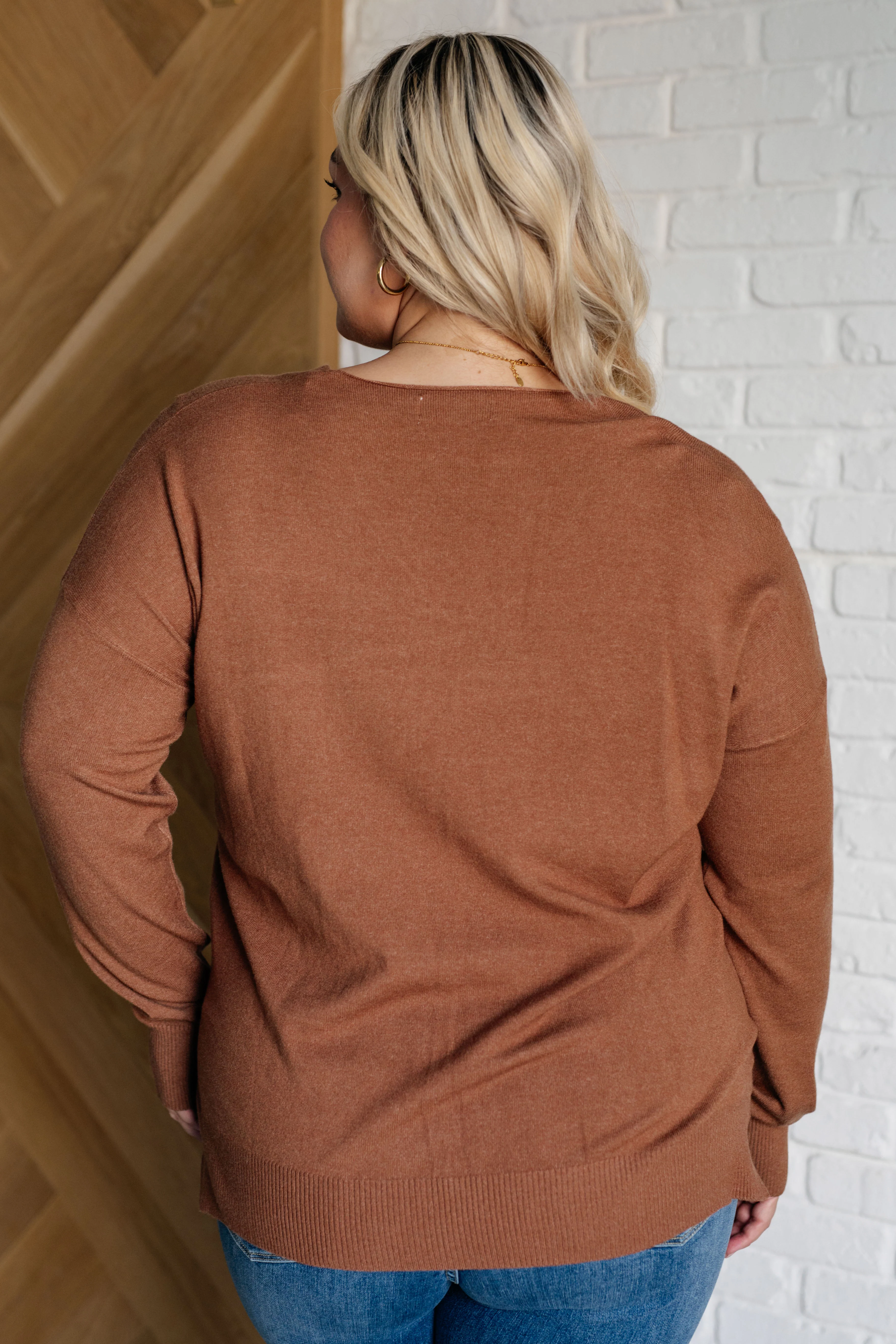 V-Neck Front Seam Sweater in Deep Camel - 9/25/2024 - Image 9
