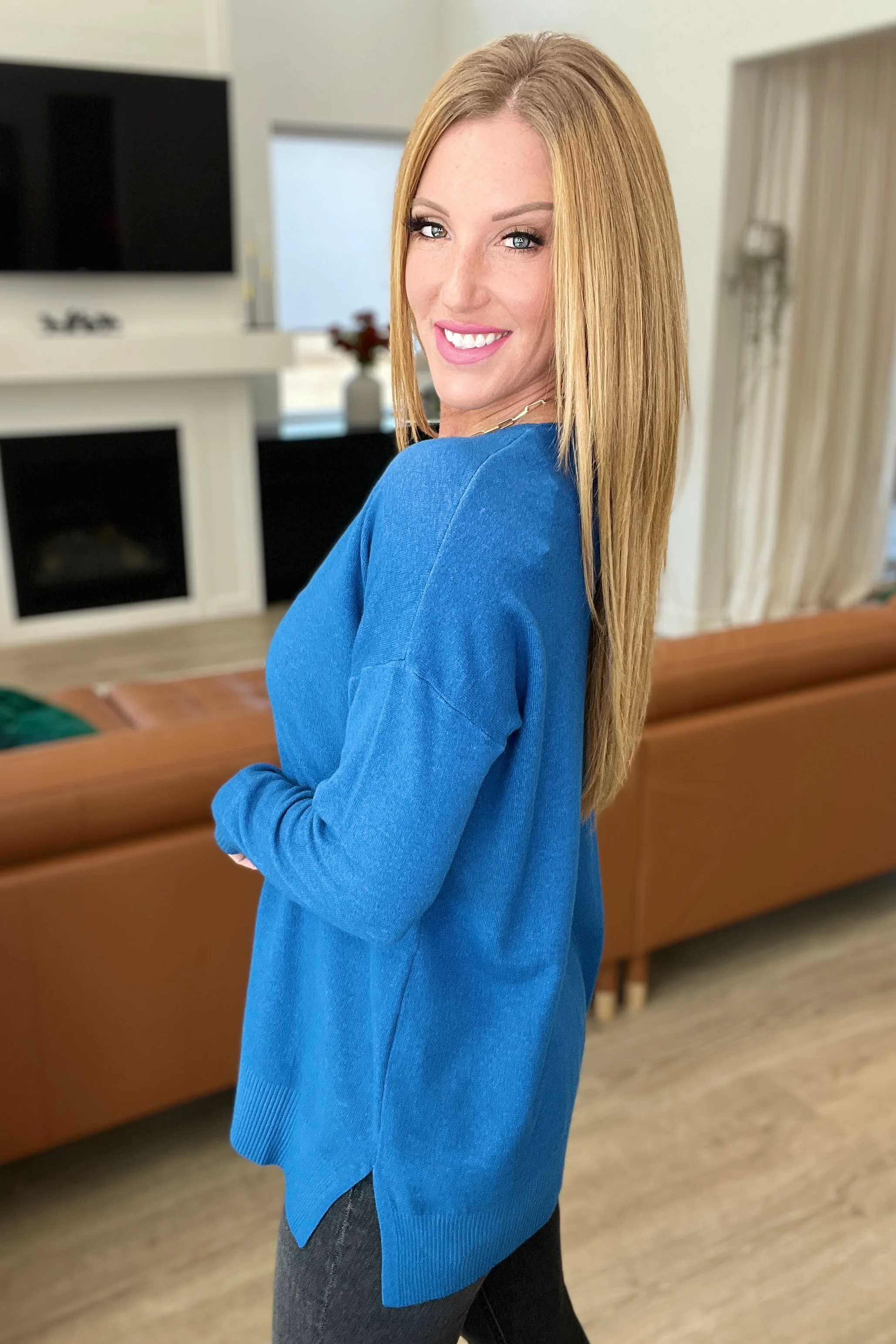 V-Neck Front Seam Sweater in Heather Classic Blue - 11/15/2023 - Image 3