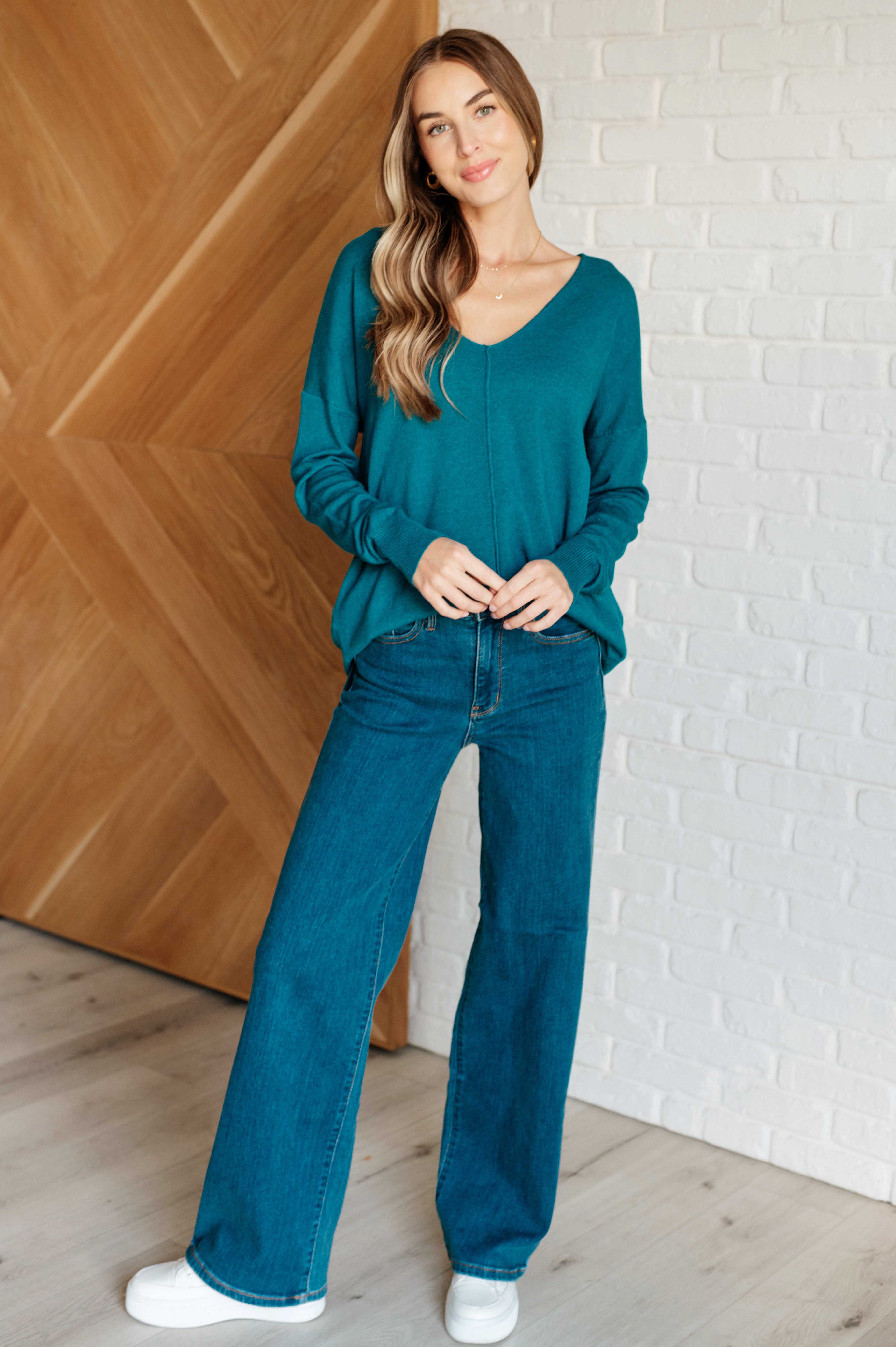 V-Neck Front Seam Sweater in Heather Ocean Teal - 9/25/2024 - Image 6