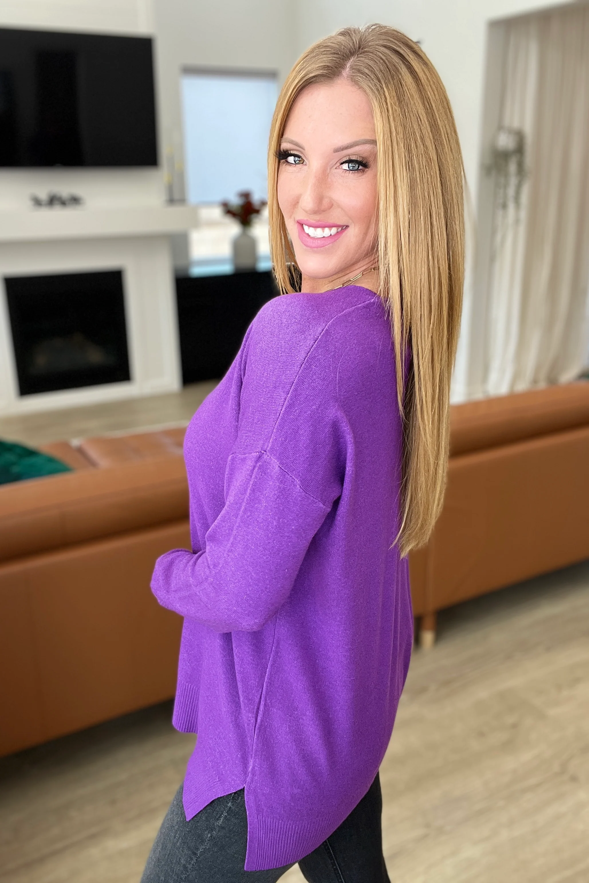 V-Neck Front Seam Sweater in Heather Violet - 11/15/2023 - Image 3