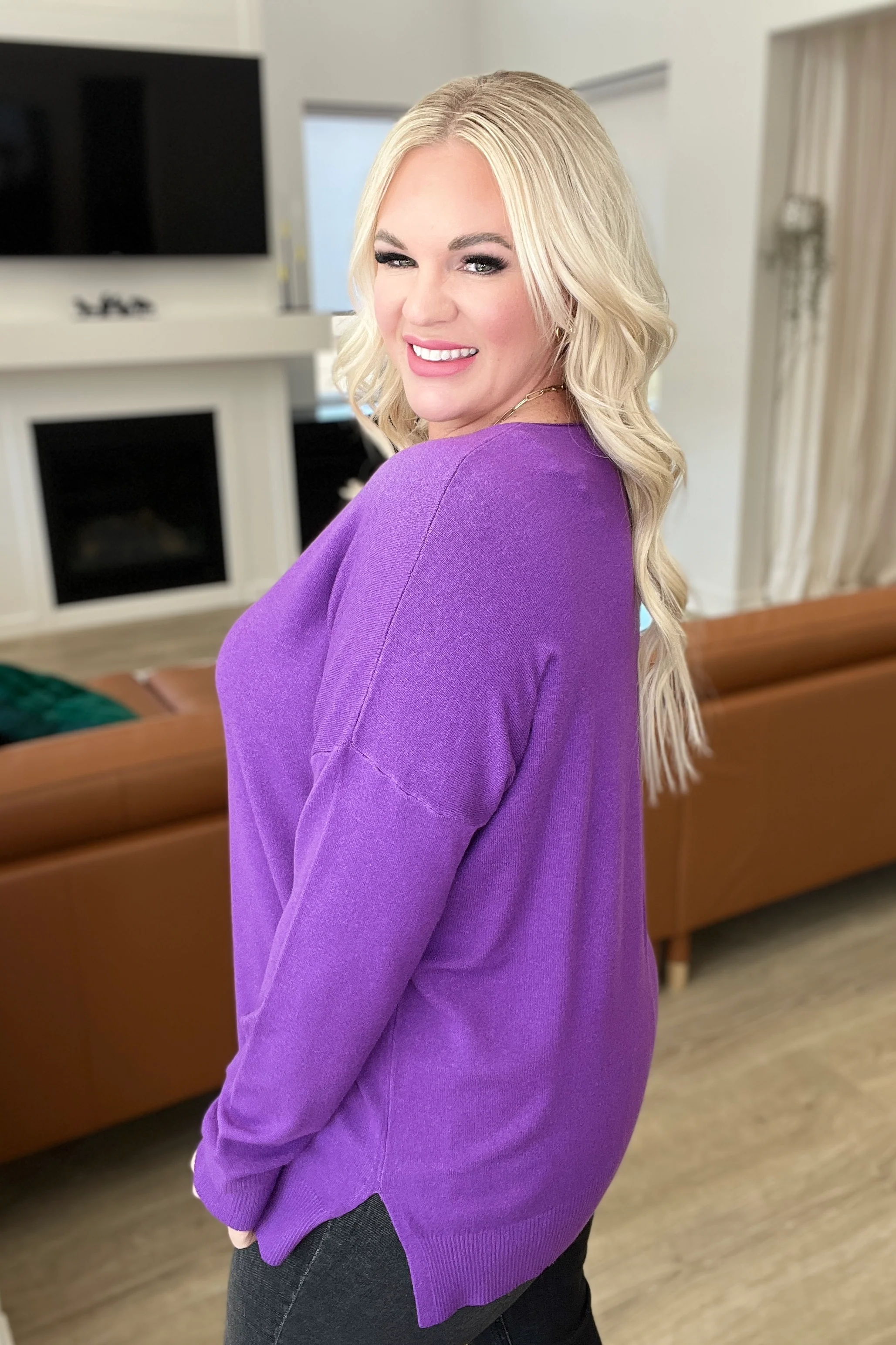 V-Neck Front Seam Sweater in Heather Violet - 11/15/2023 - Image 4