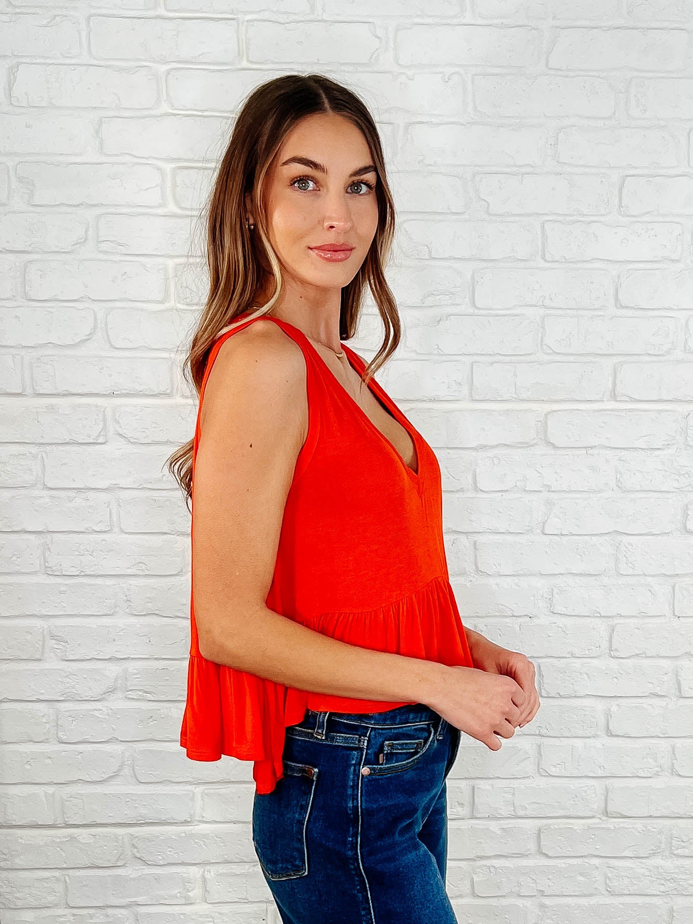 V-Neck Ruffled Peplum in Spicy Orange - 3/14/2025 - Image 5