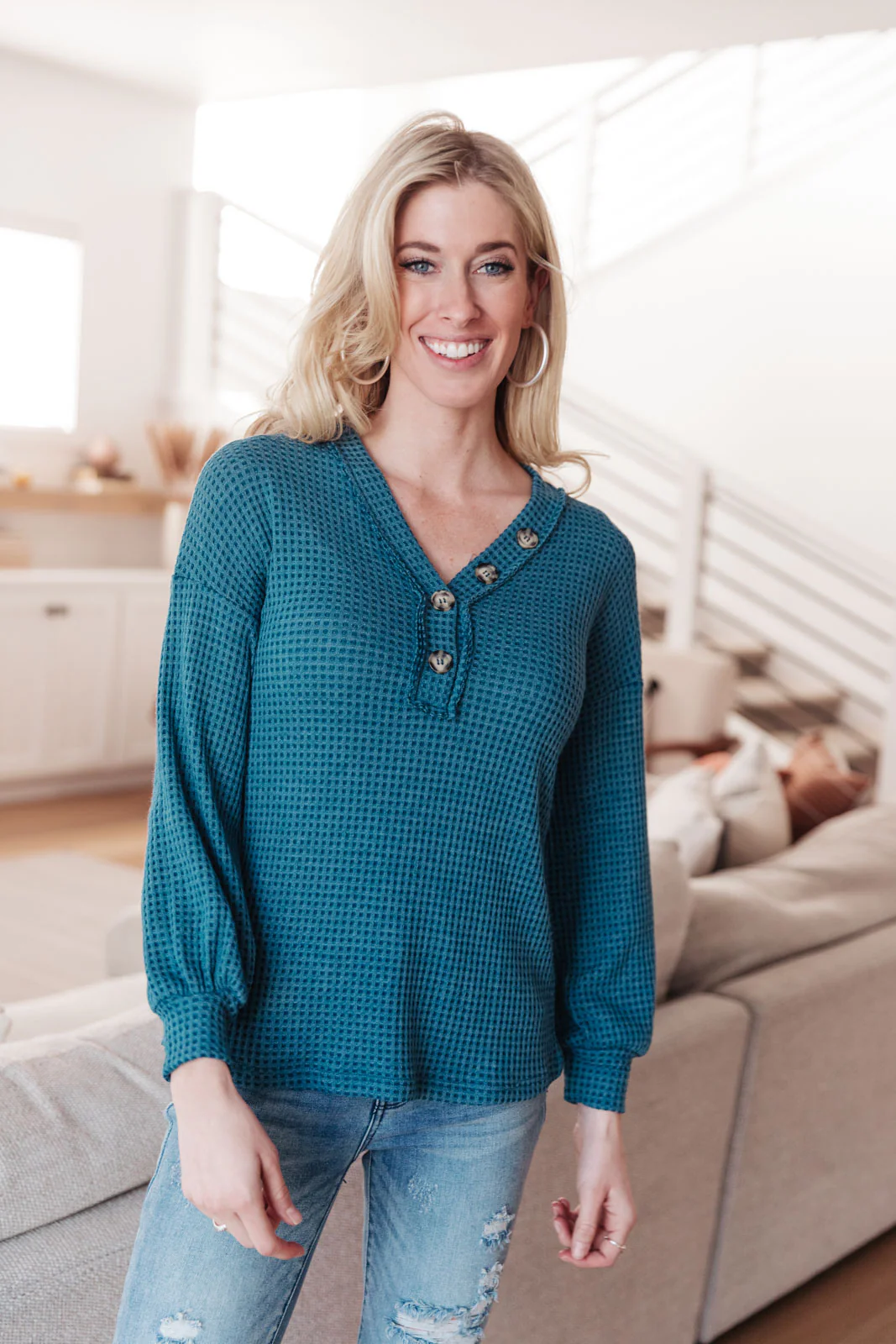 Waffle Love Thermal Top In Blue - 12/14/2021 - Image 6