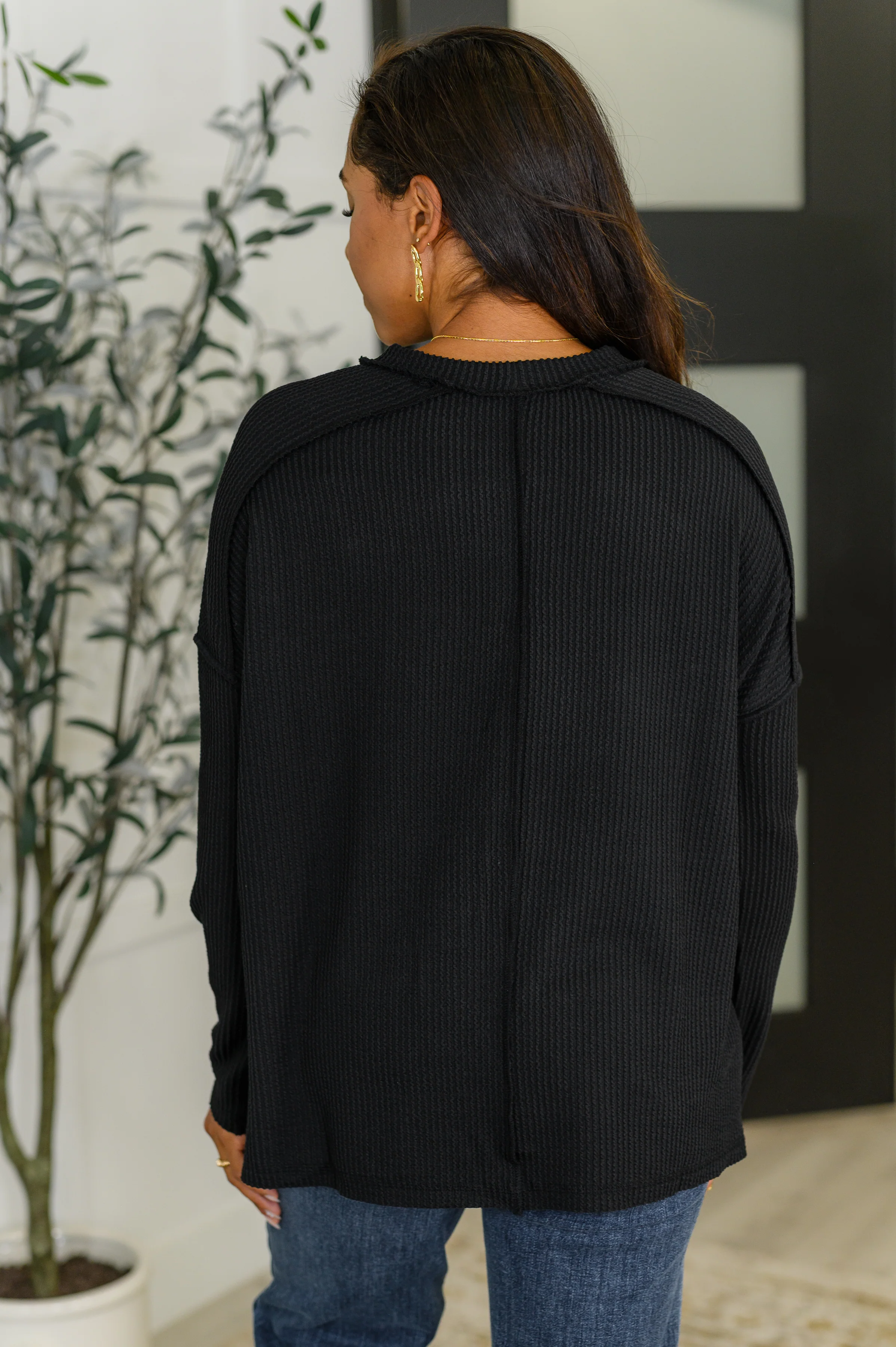 Wander & Rest Cable Ribbed Knit Drop Shoulder Top in Black - 8/6/2025 - Image 5