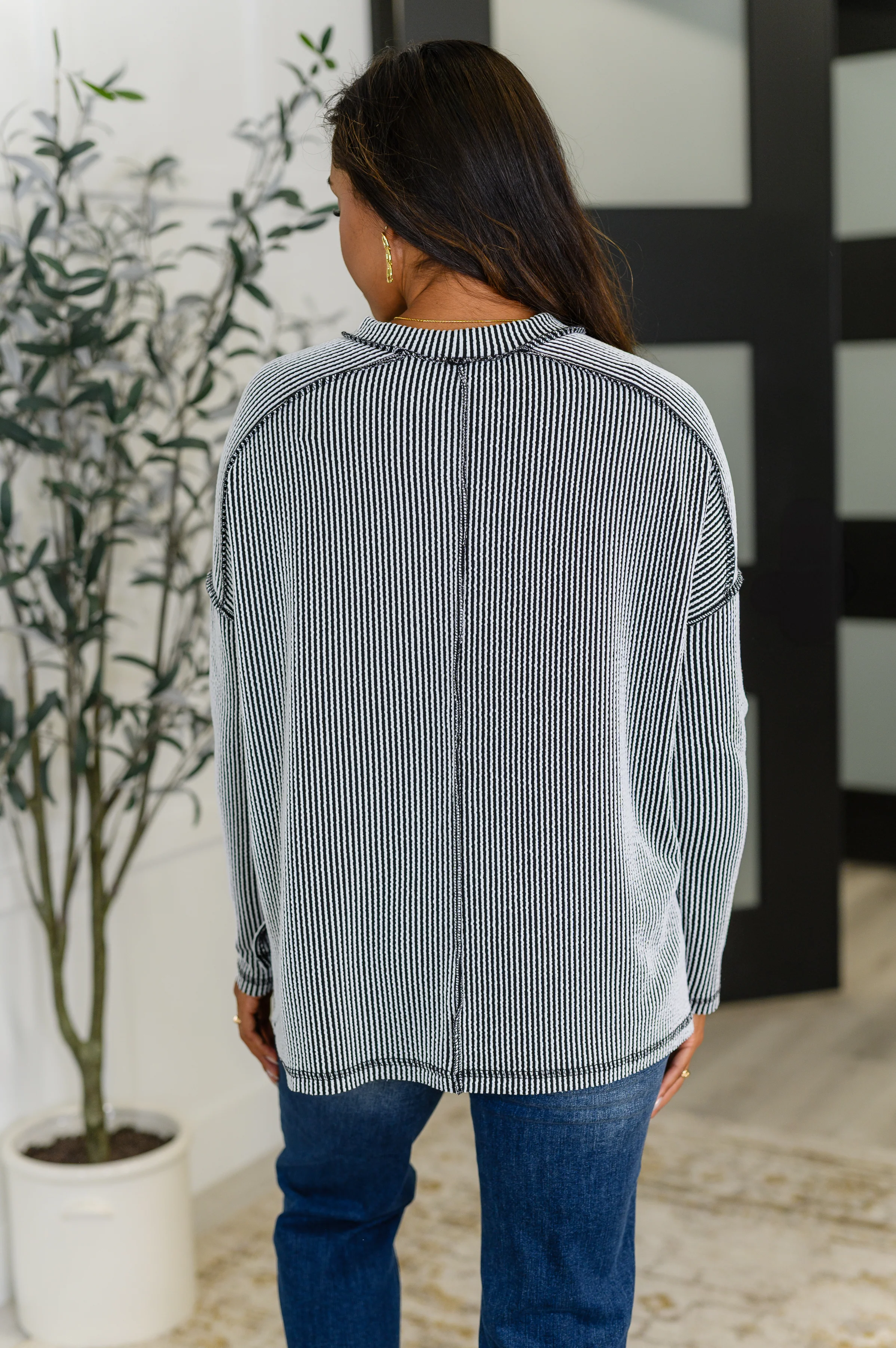 Wander & Rest Cable Ribbed Knit Drop Shoulder Top in Black/White - 8/6/2025 - Image 5