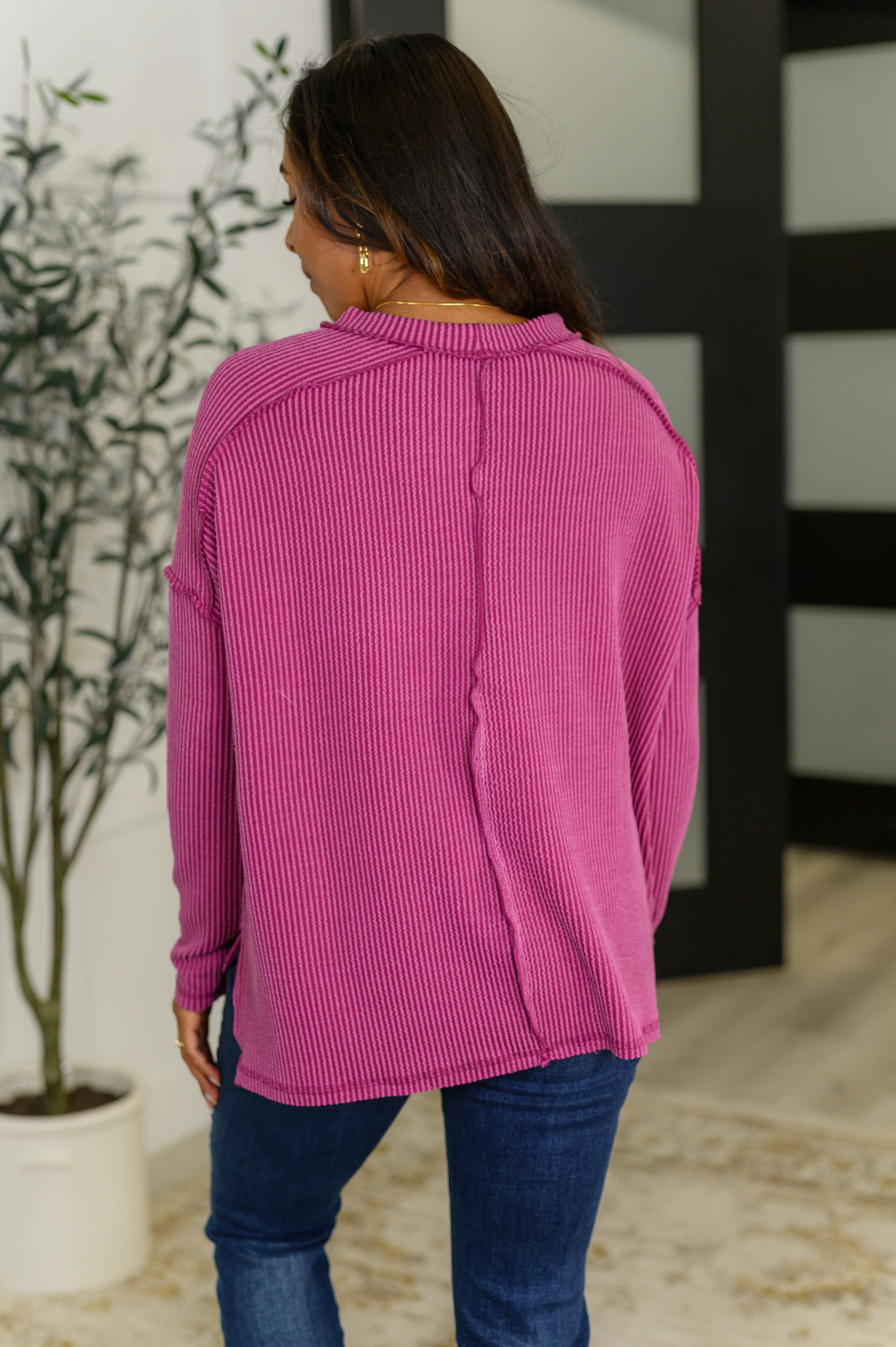 Wander & Rest Cable Ribbed Knit Drop Shoulder Top in Plum - 8/6/2025 - Image 4