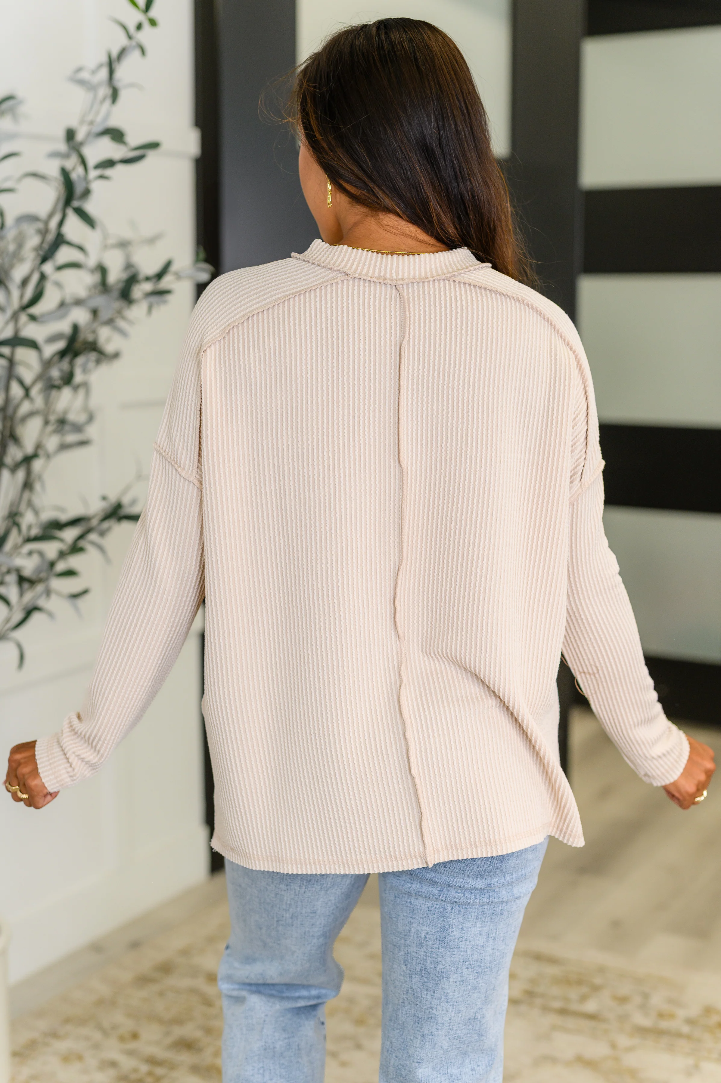 Wander & Rest Cable Ribbed Knit Drop Shoulder Top in Sand Beige - 8/6/2025 - Image 5