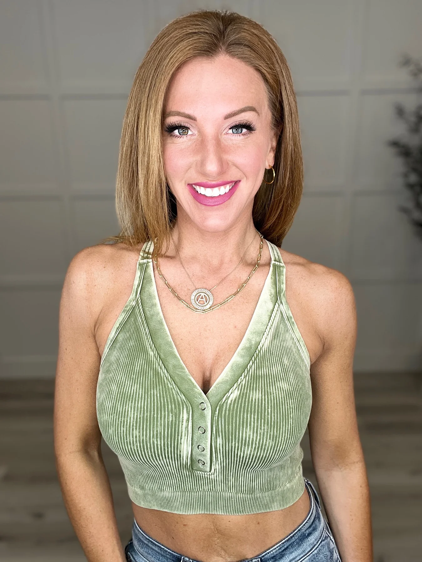 Washed Ribbed Cropped Button V-Neck Tank Top in Five Colors - 4/5/2023 - Image 14