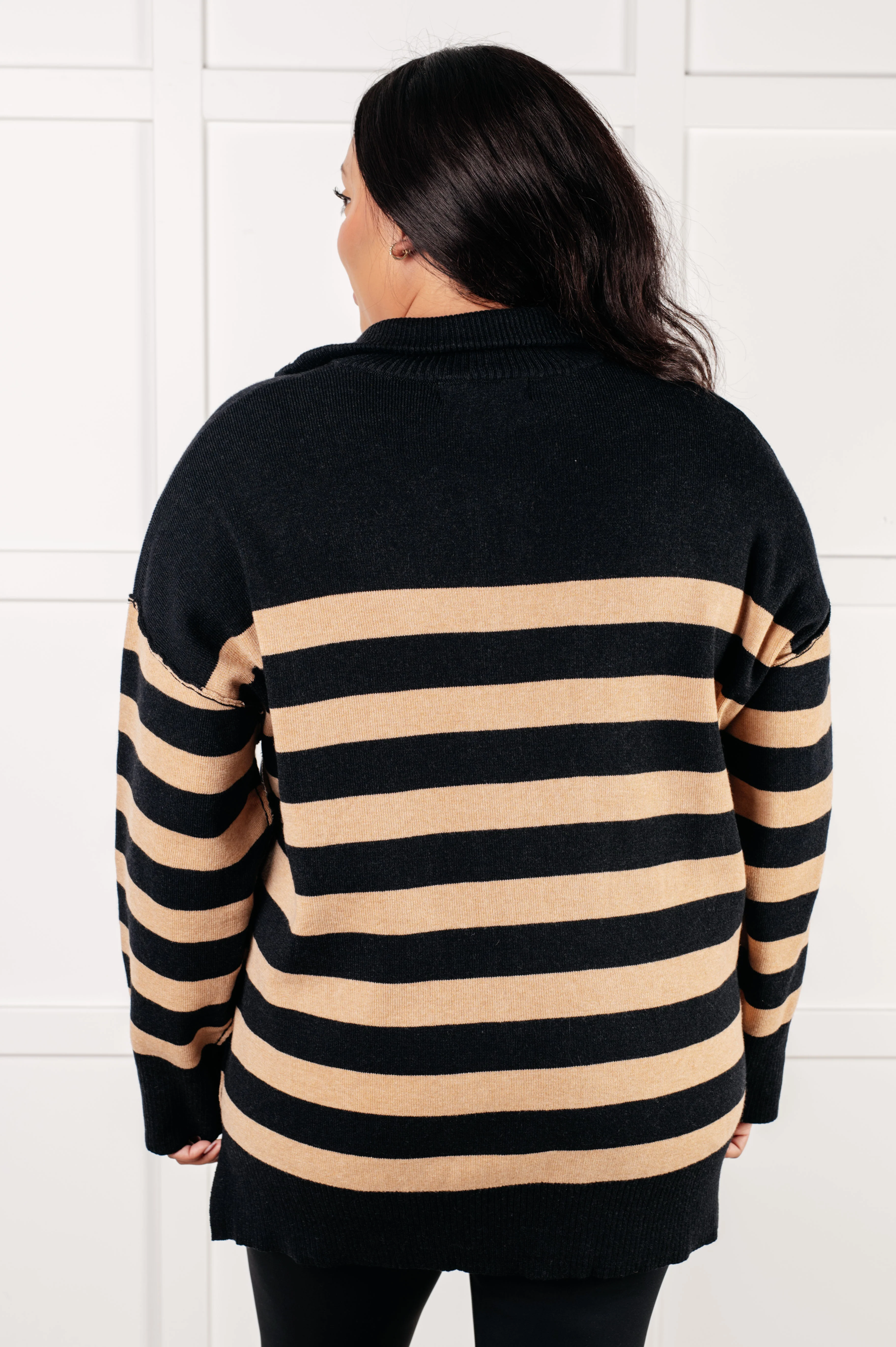 Well Situated Striped Quarter Zip Sweater in Black and Tan - 1/7/2025 - Image 8