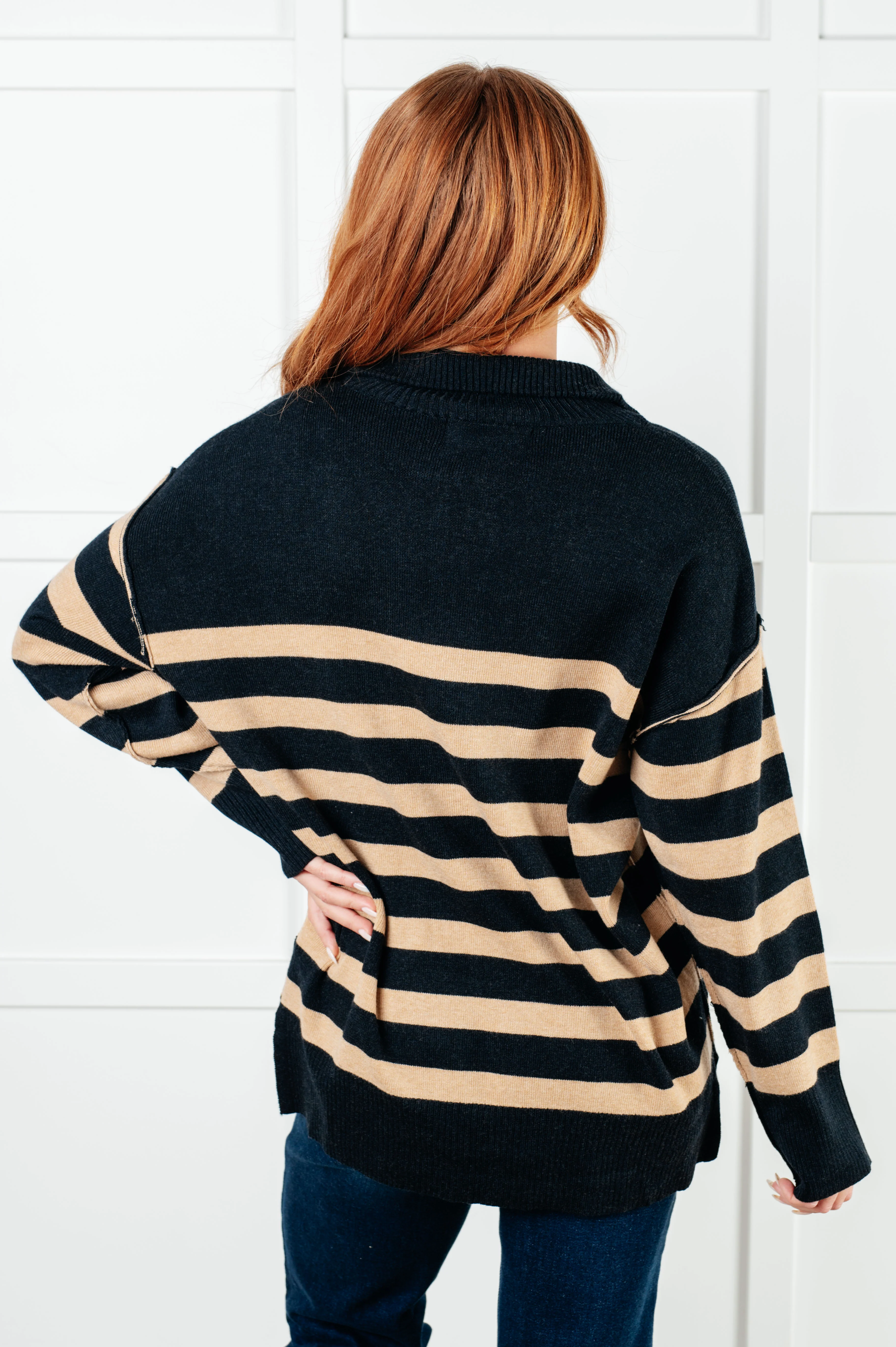 Well Situated Striped Quarter Zip Sweater in Black and Tan - 1/7/2025 - Image 9