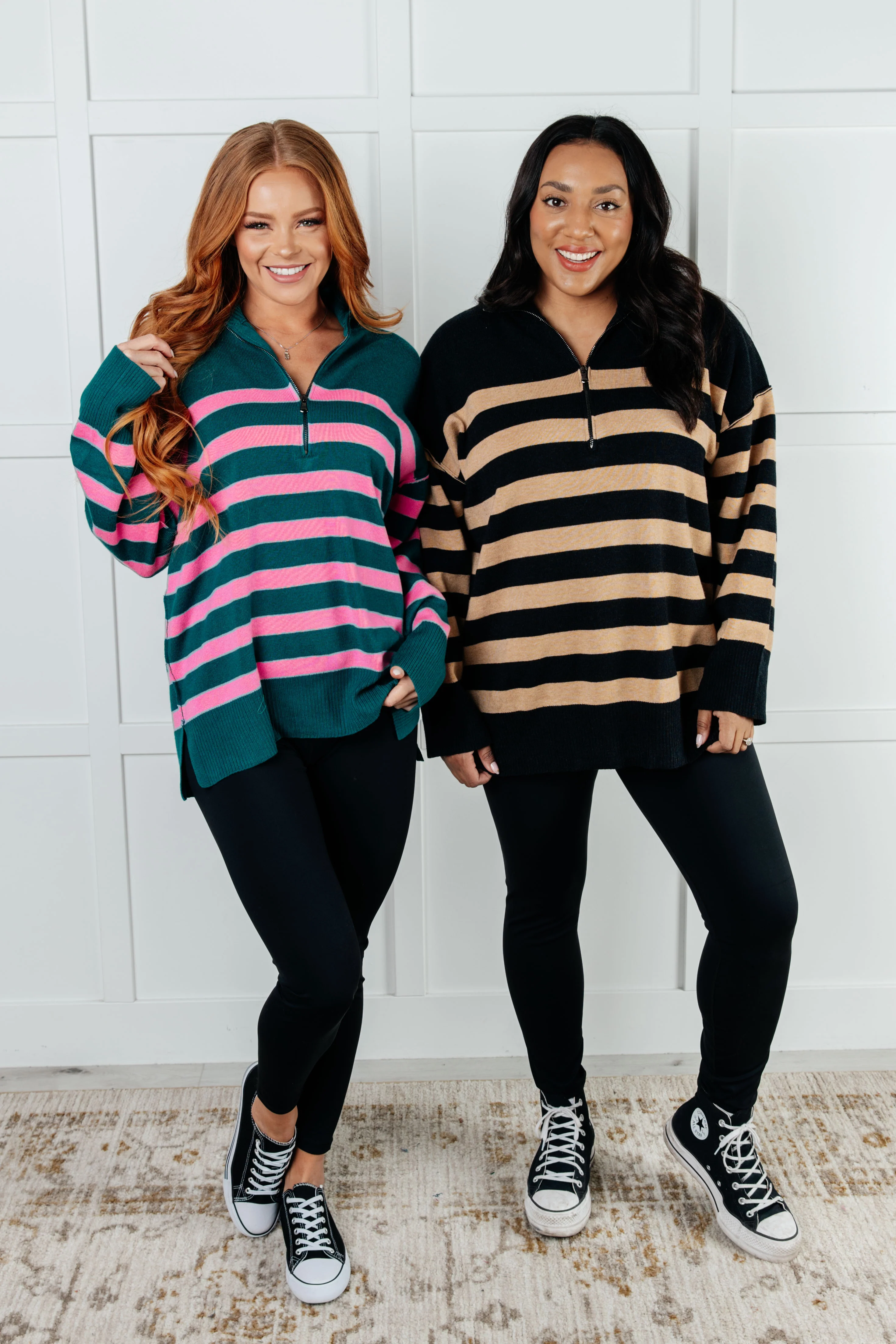 Well Situated Striped Quarter Zip Sweater in Green and Pink - 1/7/2025 - Image 3