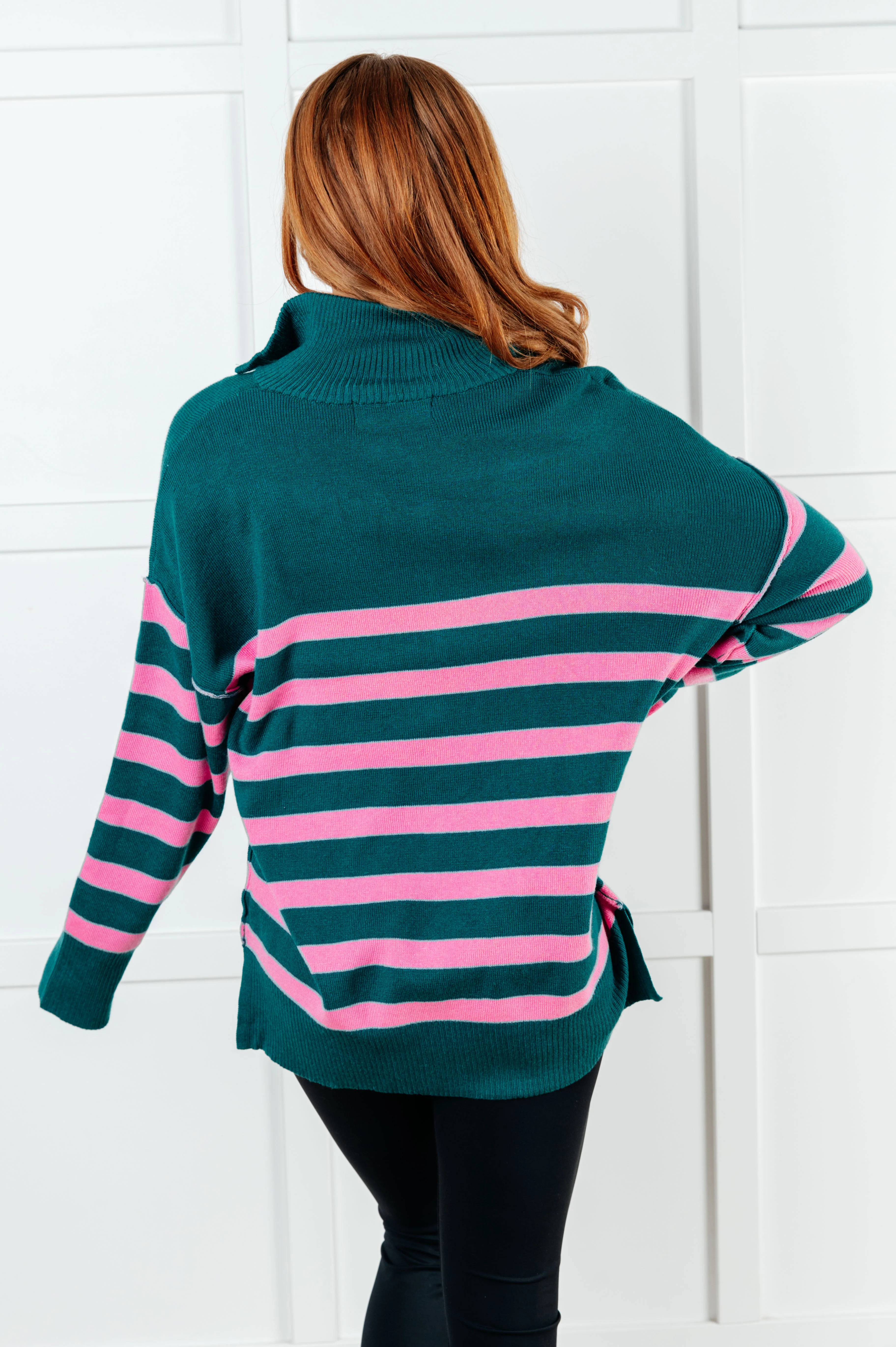 Well Situated Striped Quarter Zip Sweater in Green and Pink - 1/7/2025 - Image 8