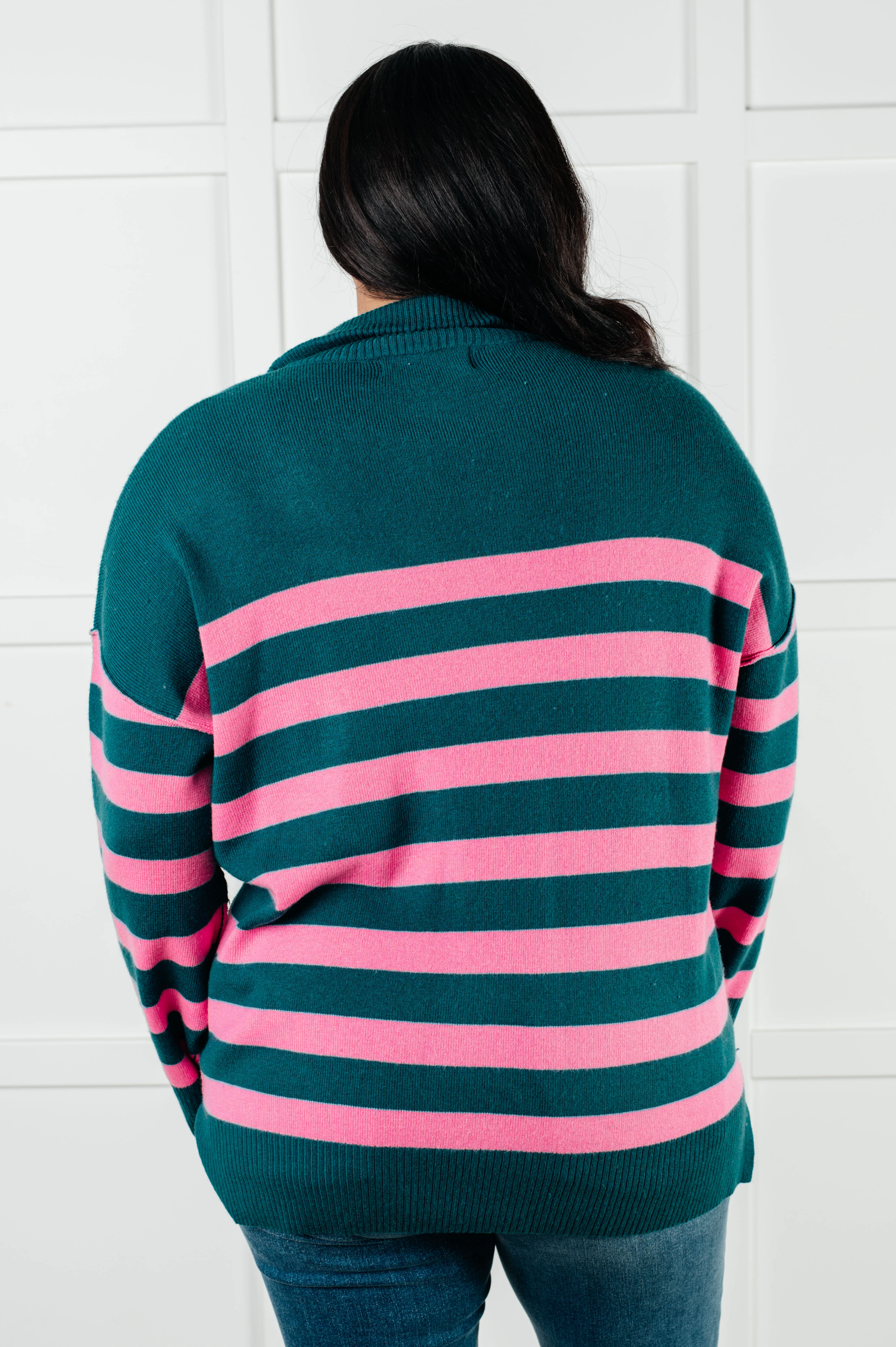 Well Situated Striped Quarter Zip Sweater in Green and Pink - 1/7/2025 - Image 9