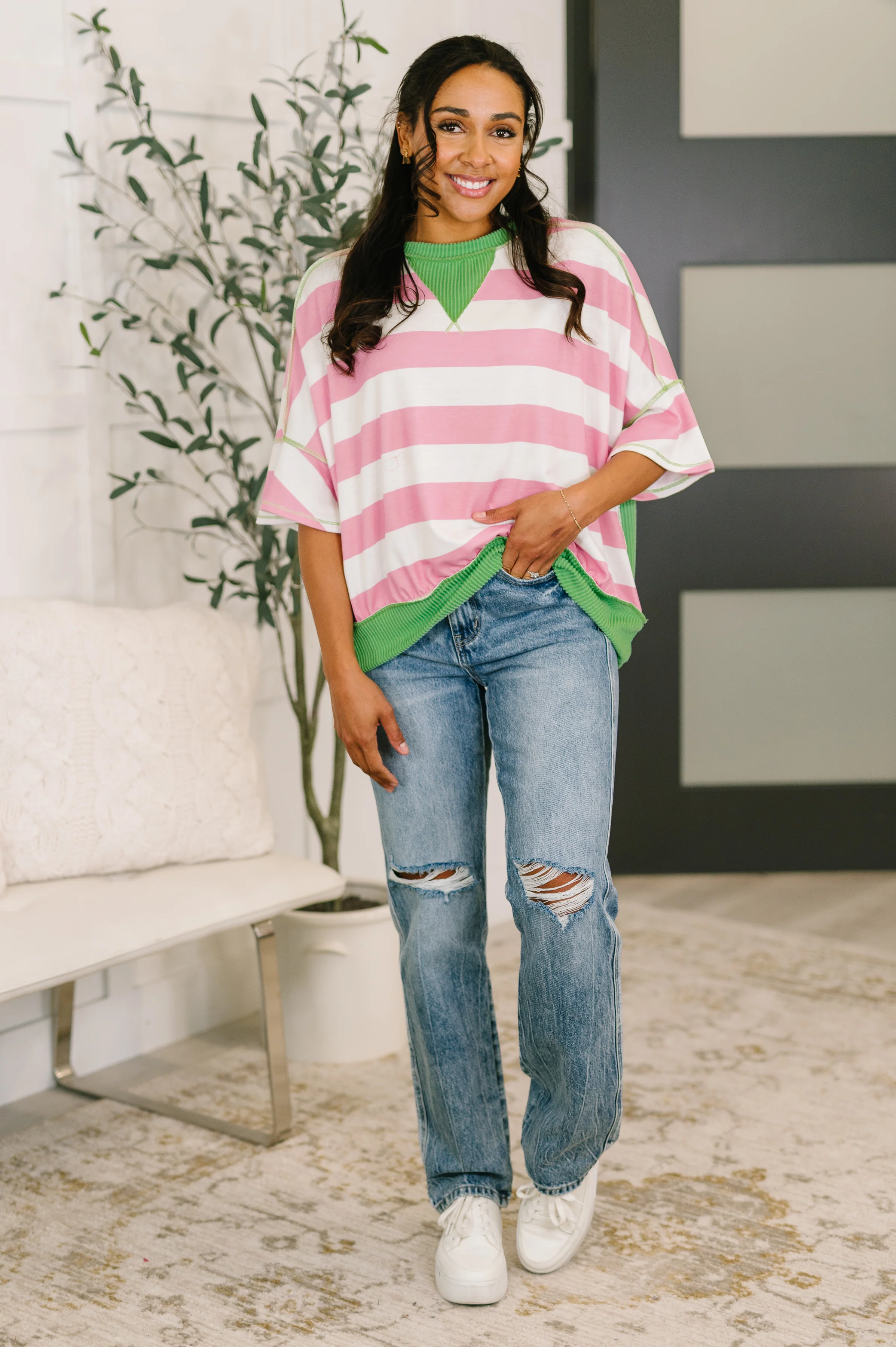 What's a Girl to Do Contrast Trim Relaxed Top - 2/27/2026 NEW - Image 3