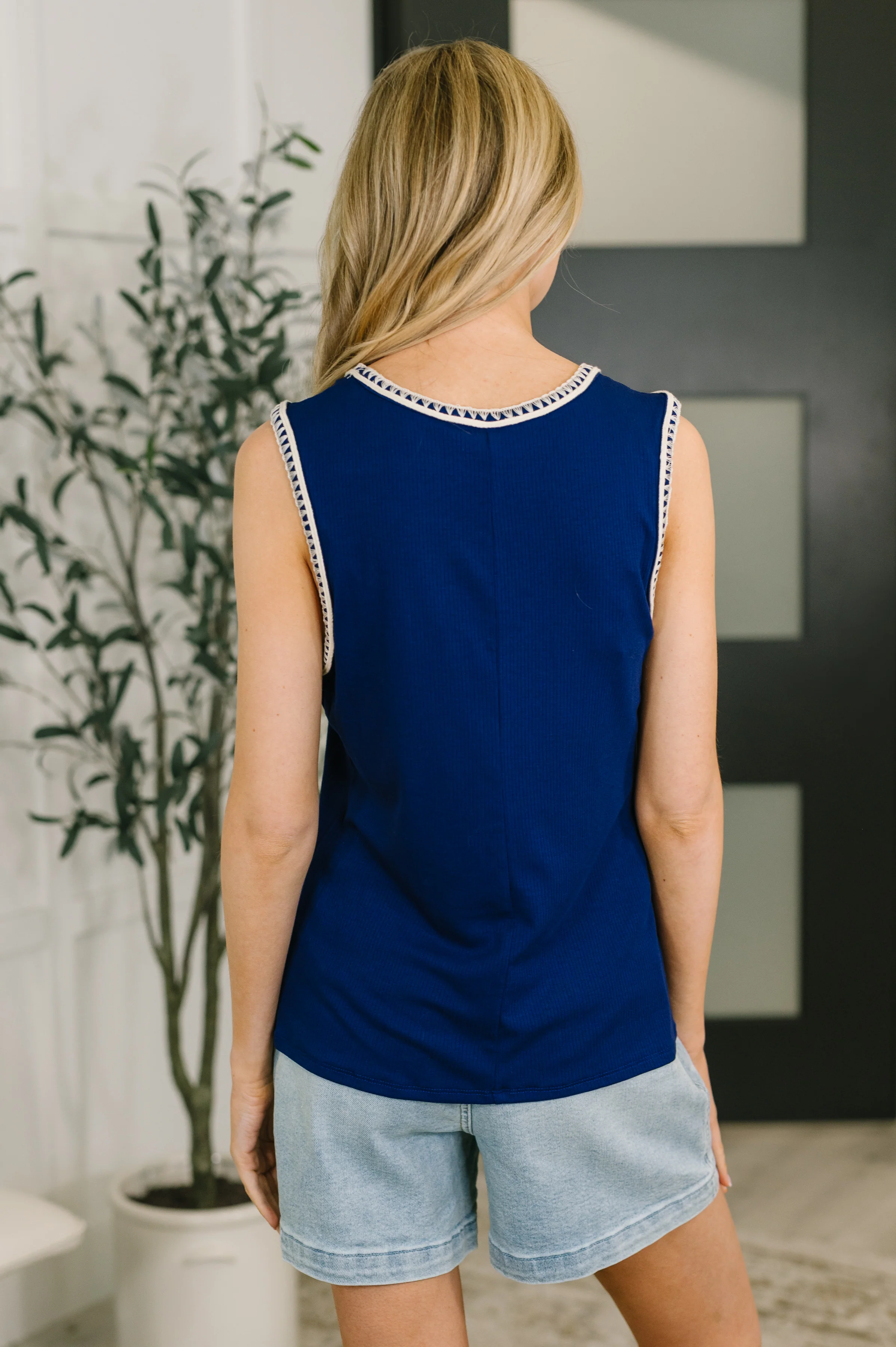 Whisper Trim Detailed V-Neck Tank in Navy - 4/7/2026 NEW - Image 5