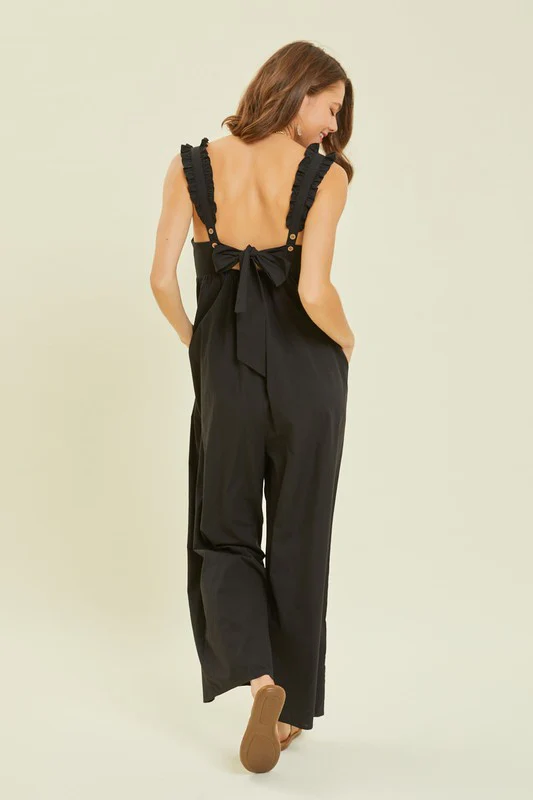 Wide Leg Jumpsuit Featured with Back Tie Detail - Image 4