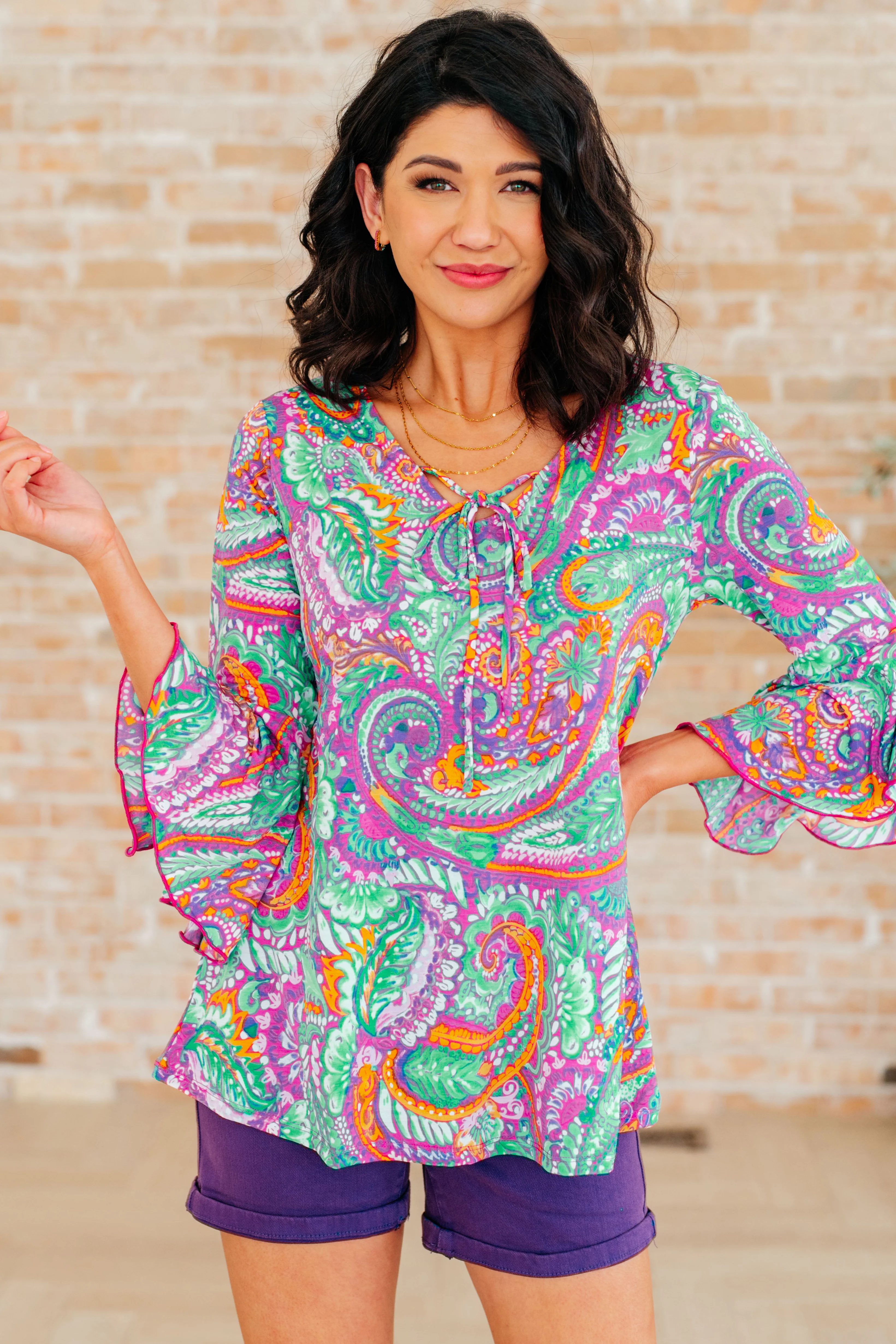 Willow Bell Sleeve Top in Lavender Mint Paisley - 4/4/2024