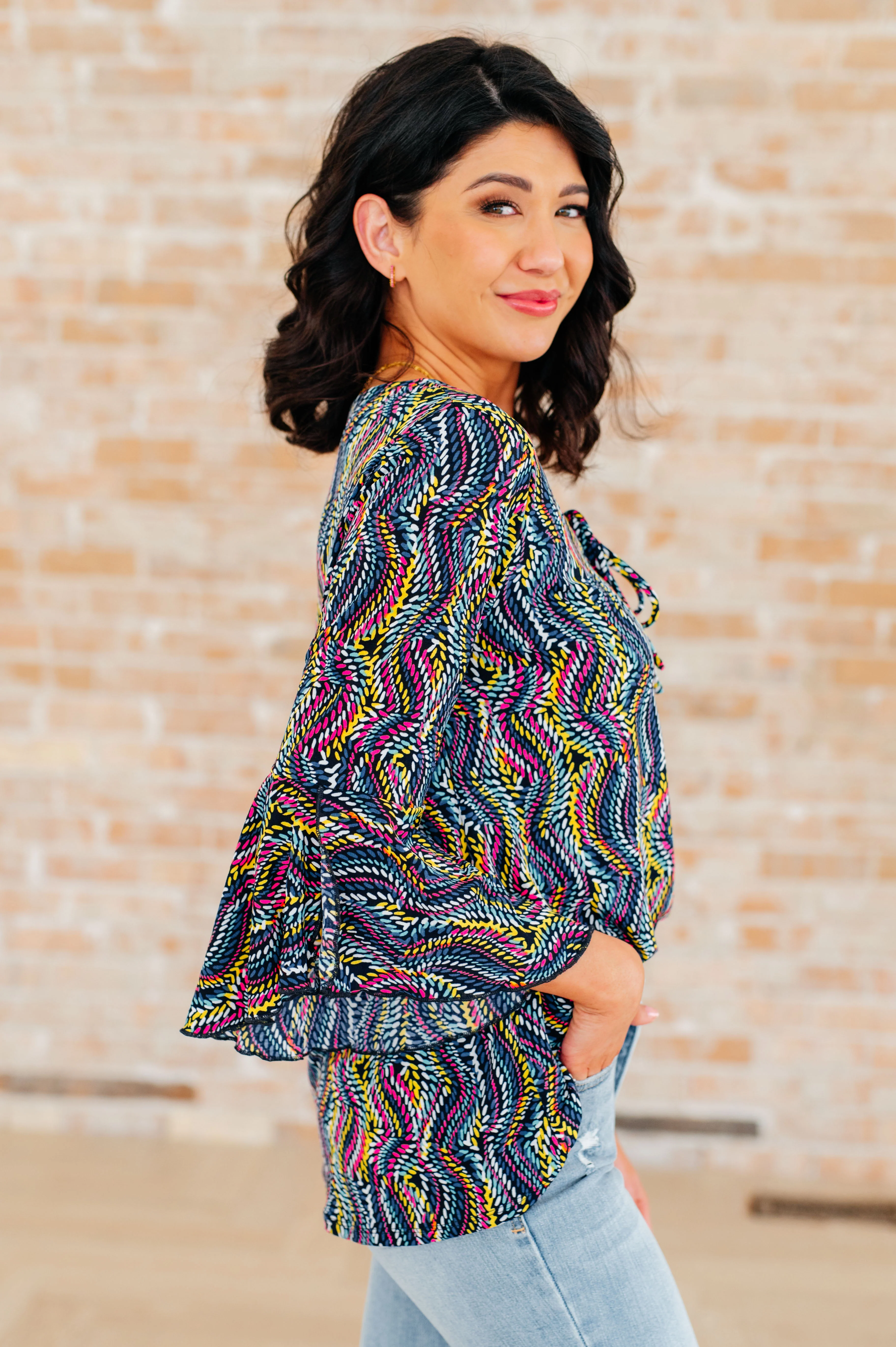 Willow Bell Sleeve Top in Navy Rainbow Rope - 4/4/2024 - Image 5