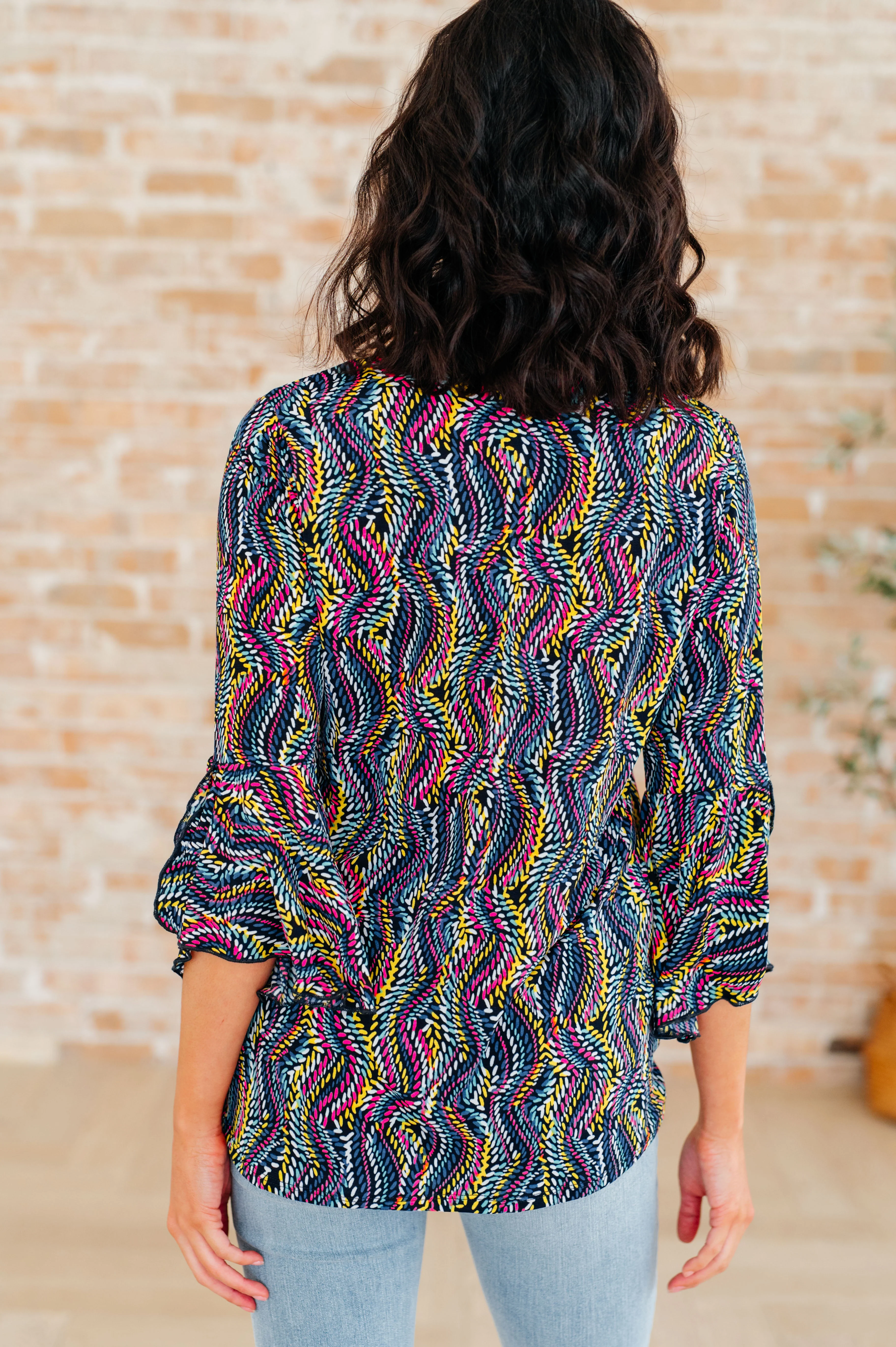 Willow Bell Sleeve Top in Navy Rainbow Rope - 4/4/2024 - Image 7