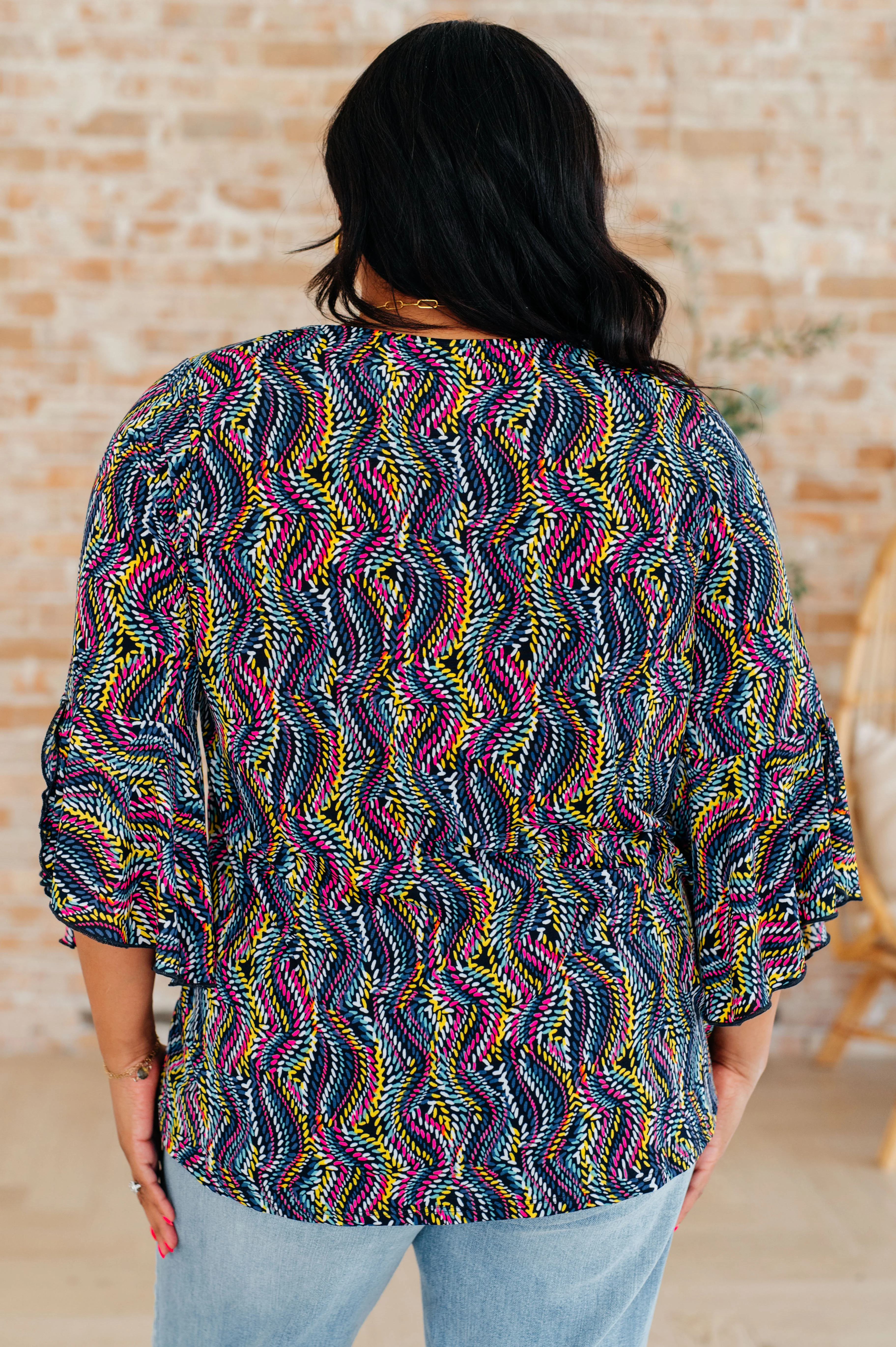 Willow Bell Sleeve Top in Navy Rainbow Rope - 4/4/2024 - Image 8