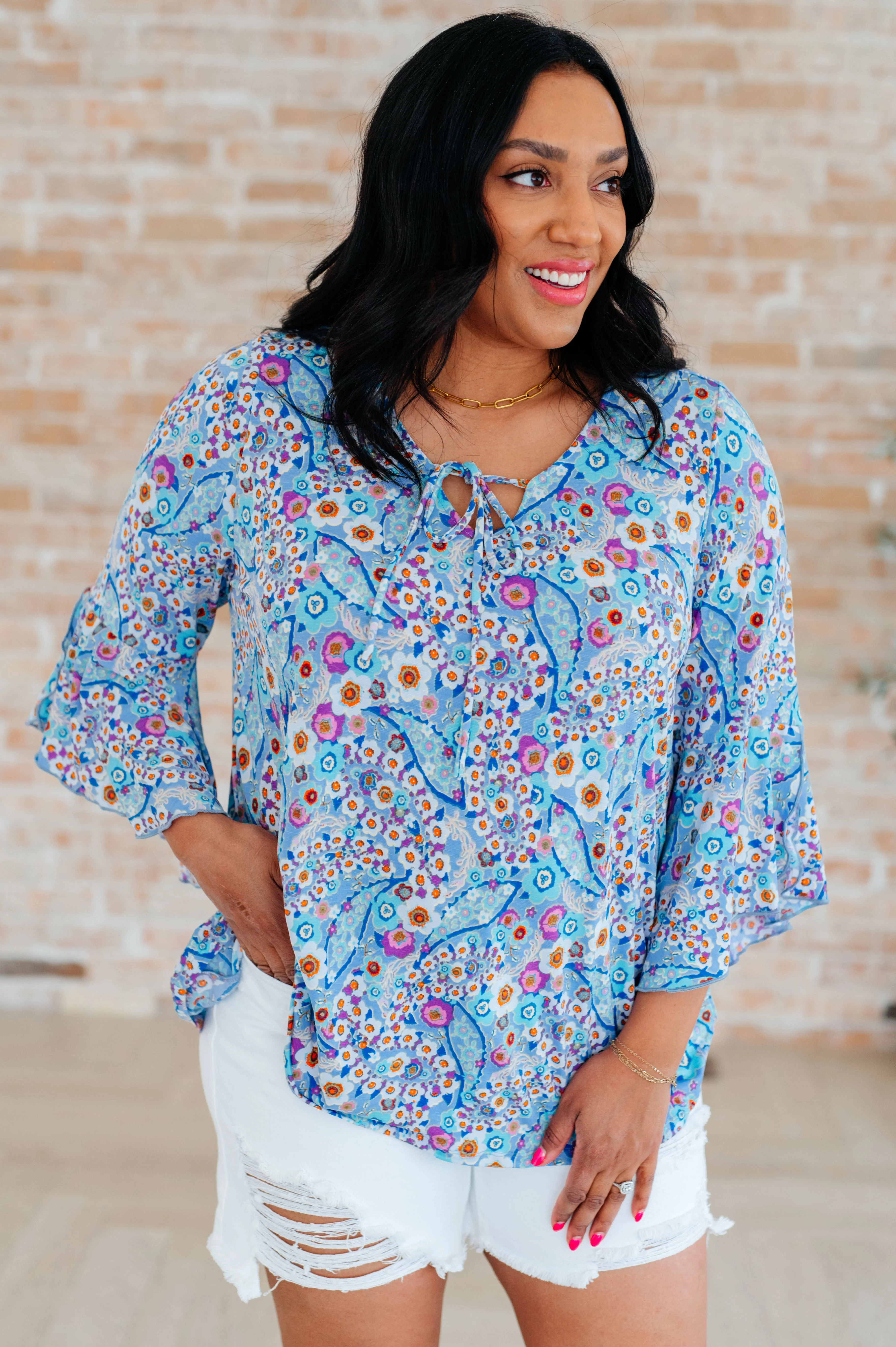 Willow Bell Sleeve Top in Retro Ditsy Floral - 4/4/2024