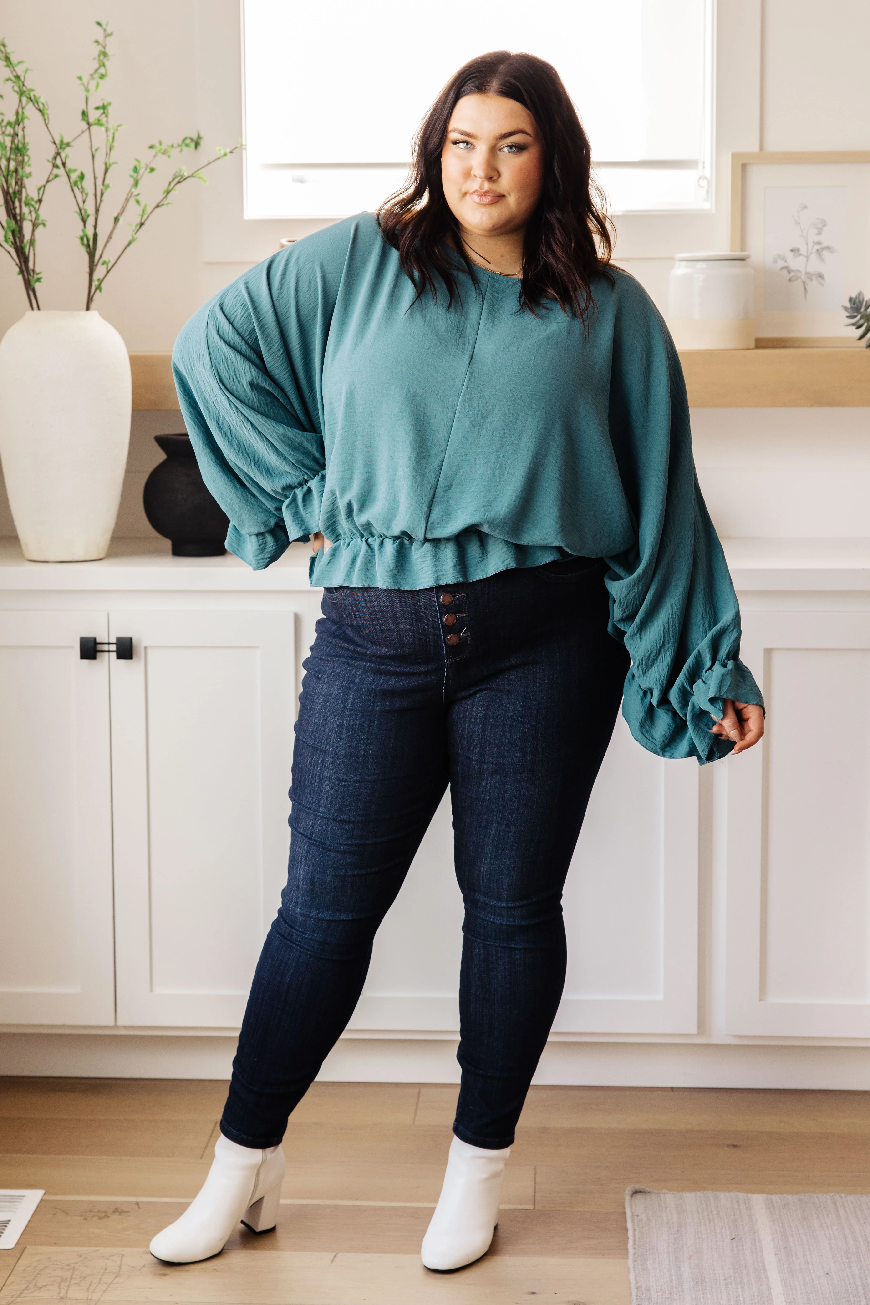 Winging It Ruffle Detail Top in Teal - 10/4/2024 - Image 4