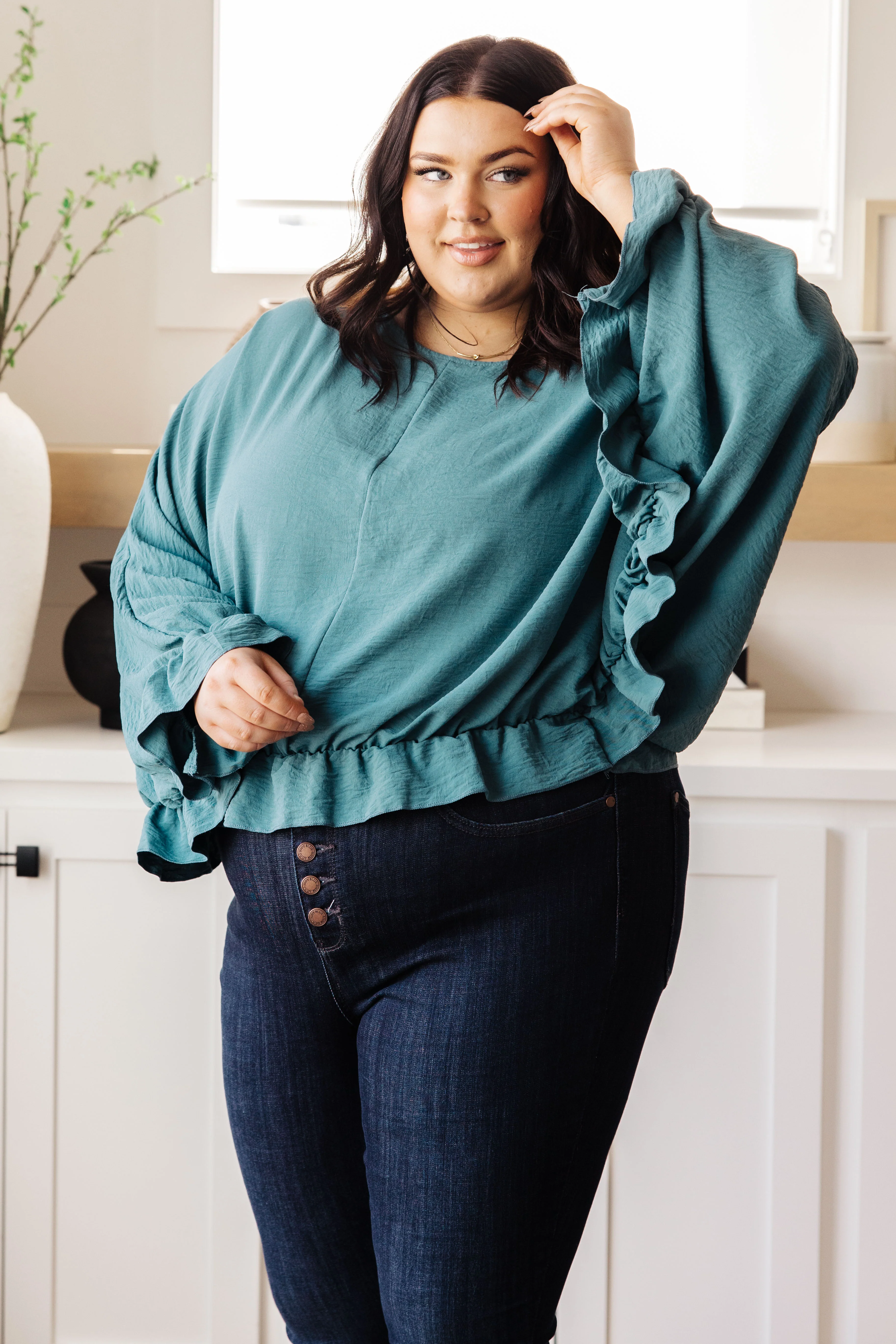 Winging It Ruffle Detail Top in Teal - 10/4/2024 - Image 6