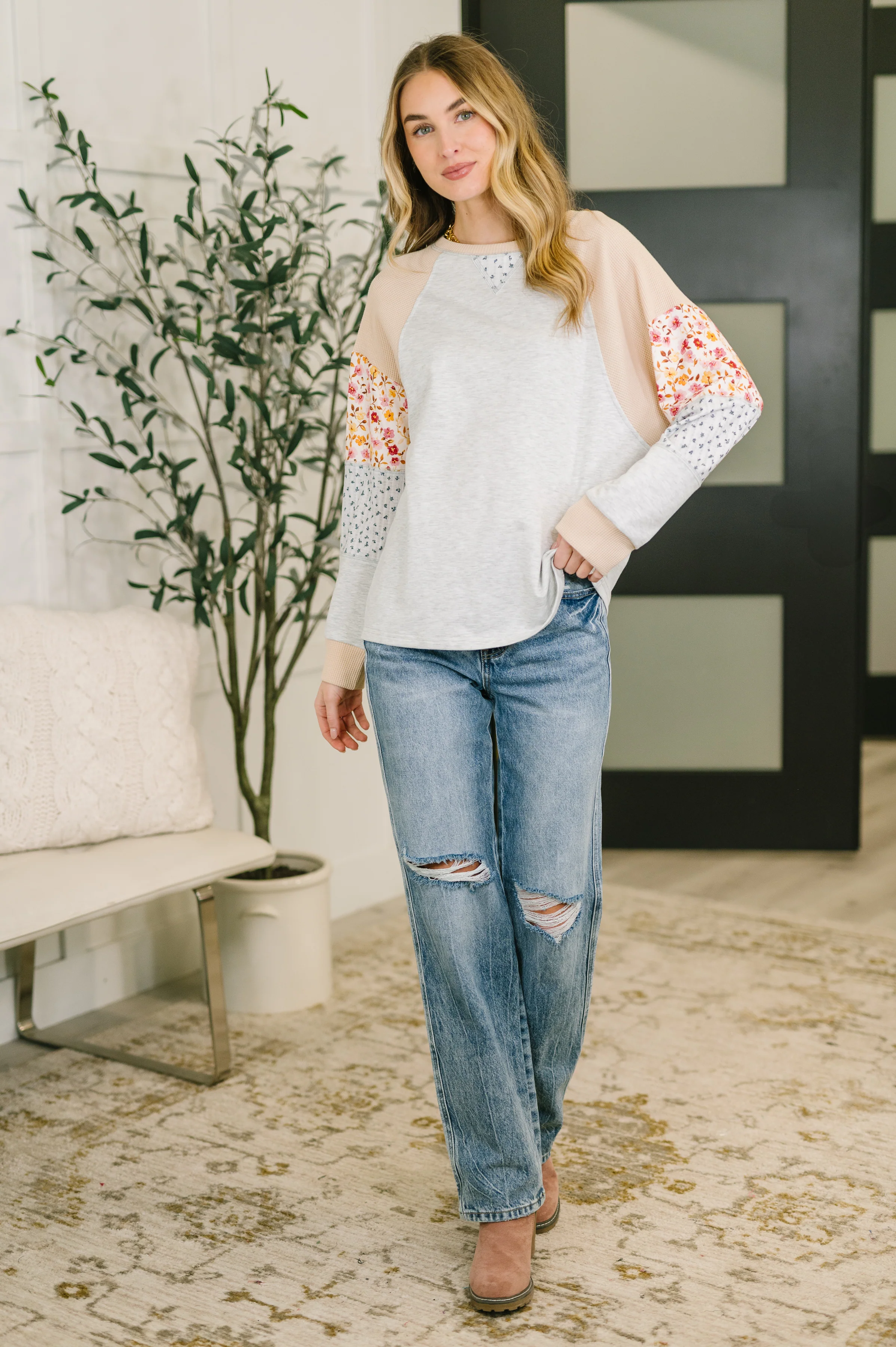 Wondering Aloud Patchwork Long Sleeve Top- 3/3/2026 NEW - Image 3